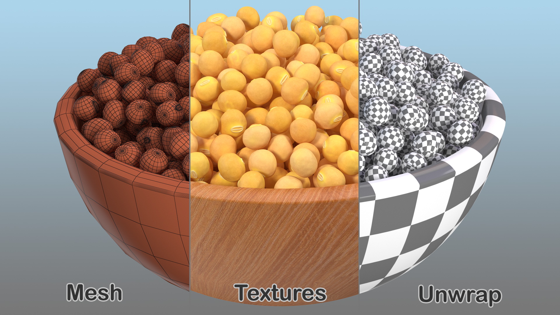 Soybean in Wooden Bowl 3D