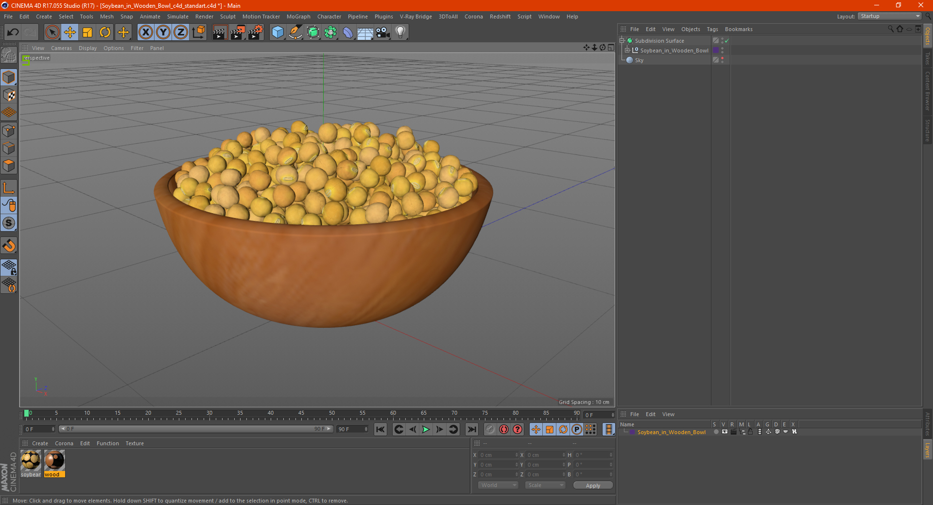 Soybean in Wooden Bowl 3D