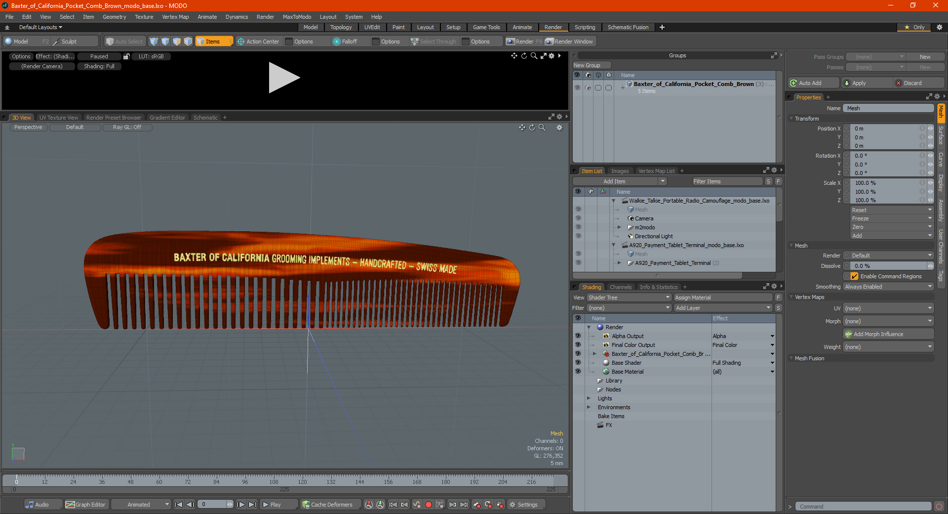 3D Baxter of California Pocket Comb Brown model