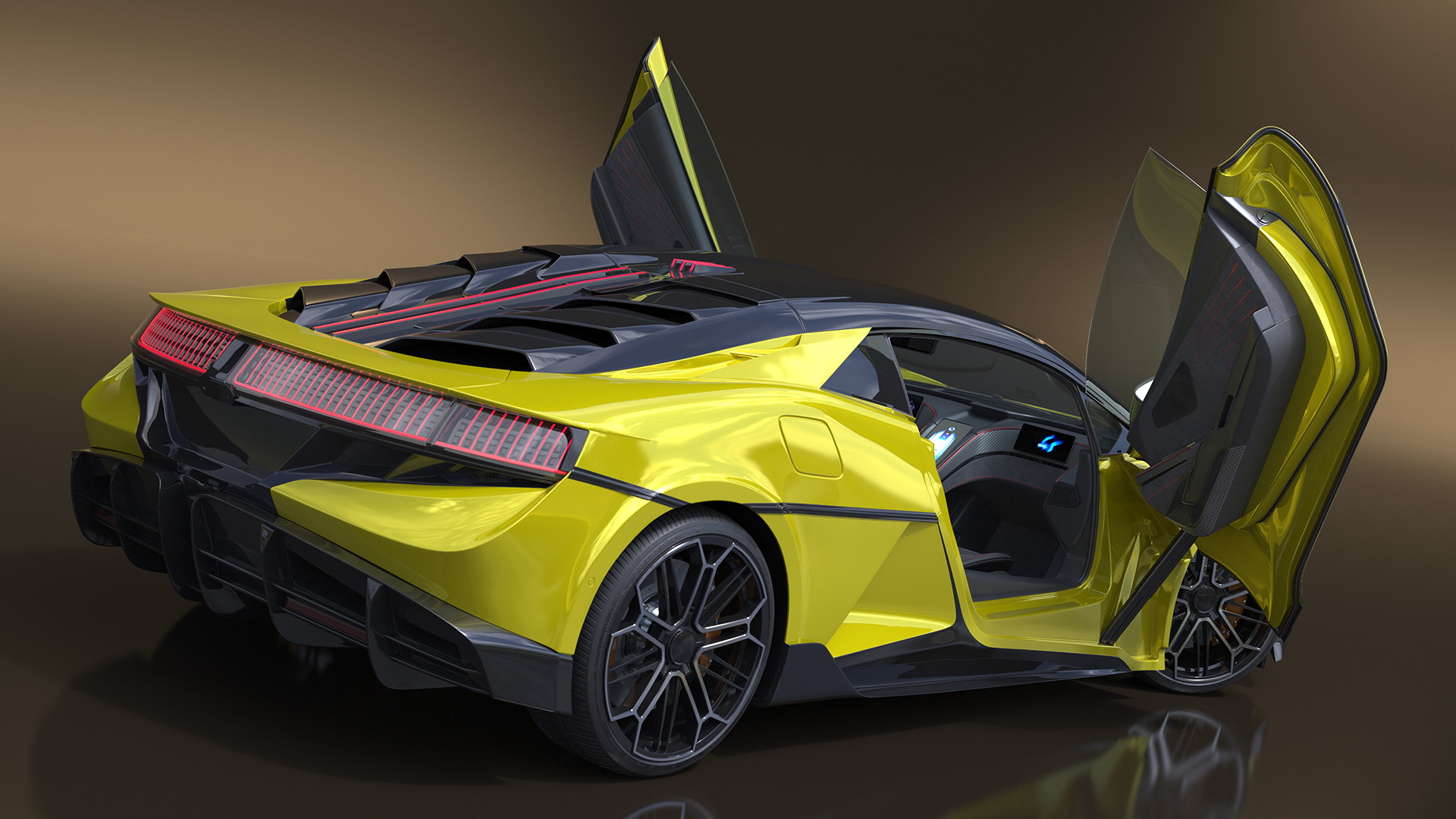 3D model Modern Yellow Supercar Coupe Rigged