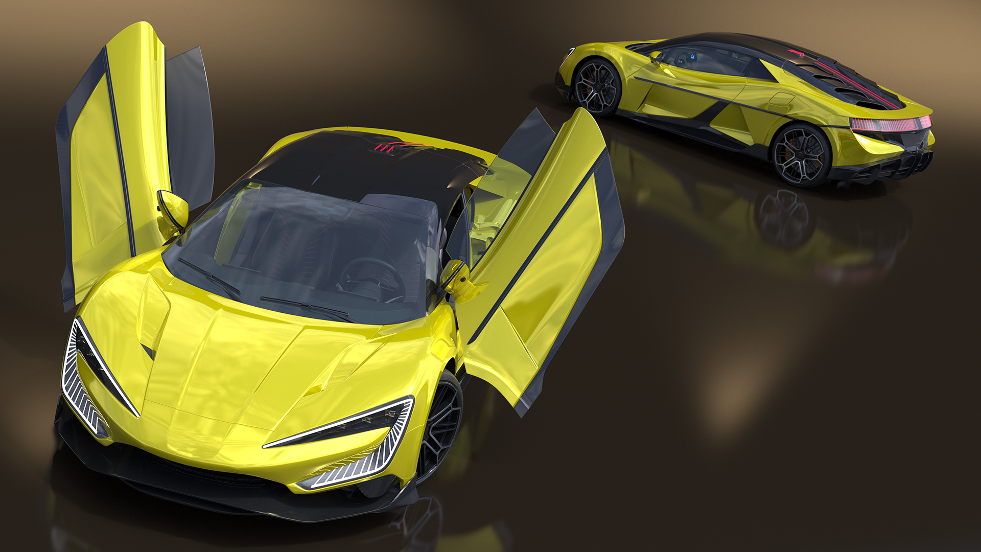 3D model Modern Yellow Supercar Coupe Rigged