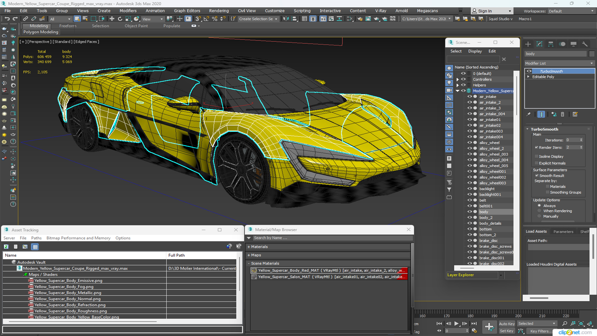 3D model Modern Yellow Supercar Coupe Rigged