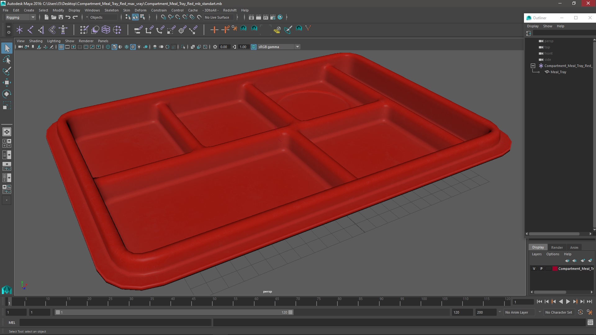 3D model Compartment Meal Tray Red