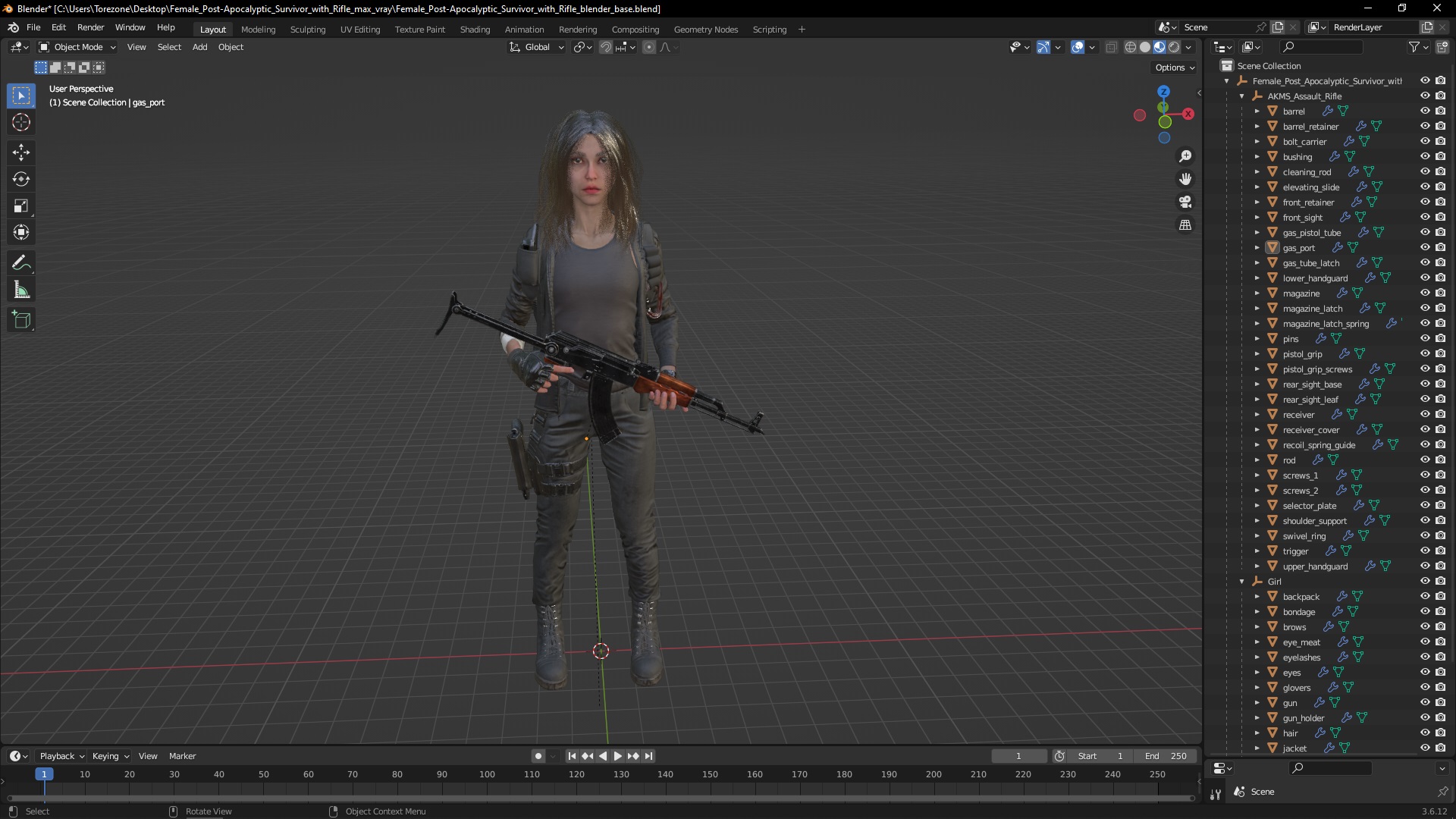 3D Female Post-Apocalyptic Survivor with Rifle model