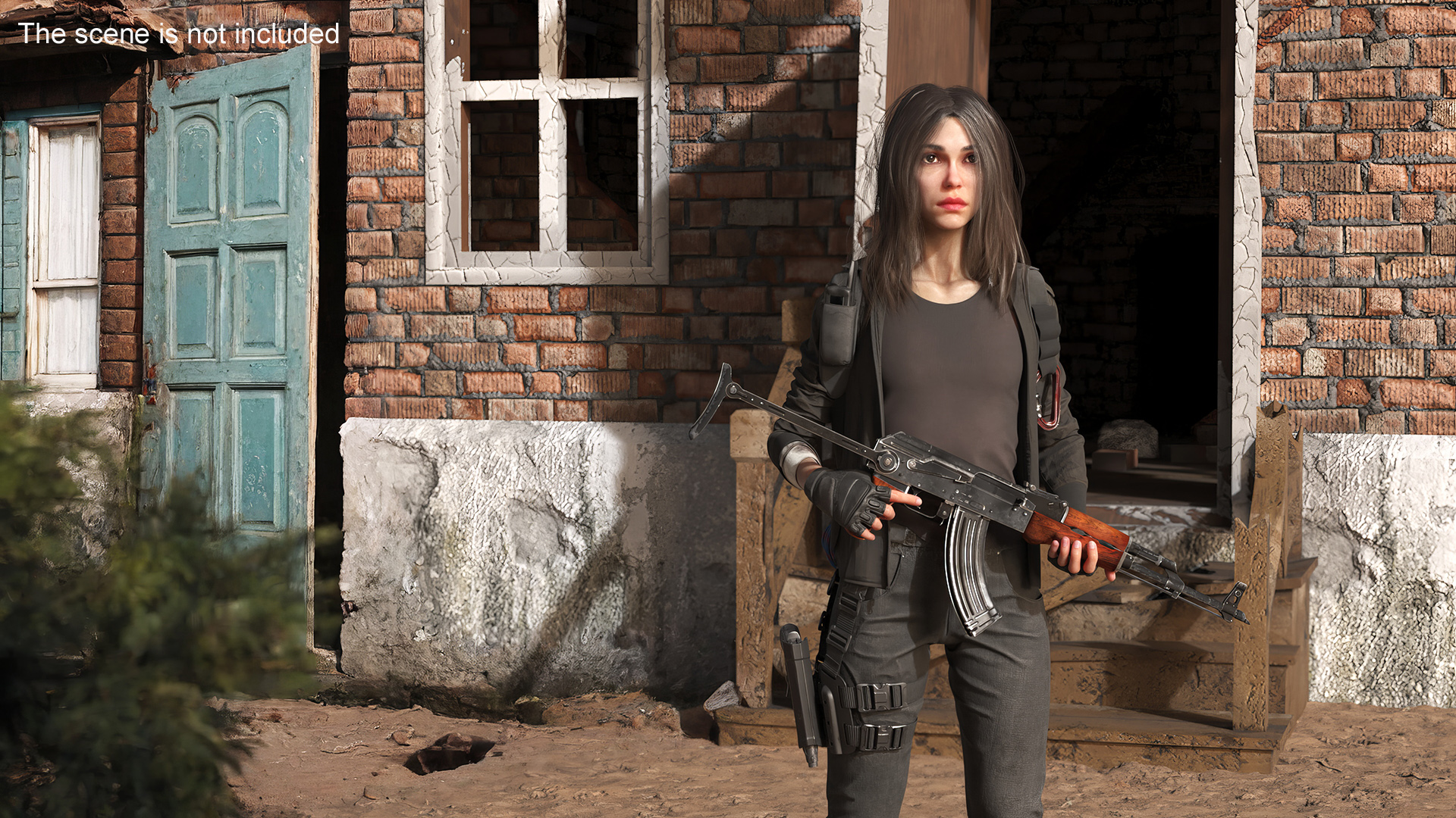 3D Female Post-Apocalyptic Survivor with Rifle model