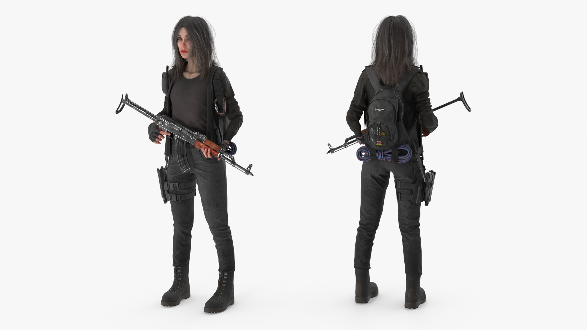 3D Female Post-Apocalyptic Survivor with Rifle model