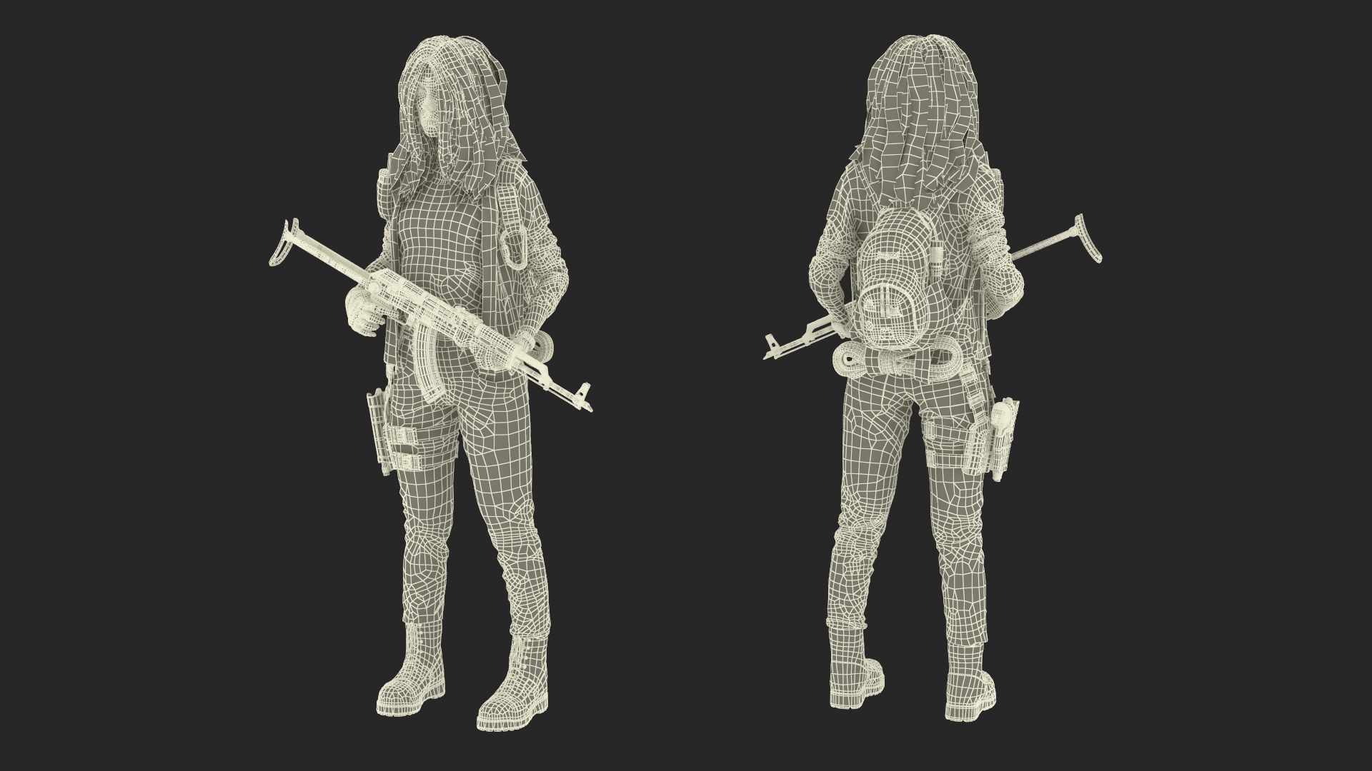 3D Female Post-Apocalyptic Survivor with Rifle model