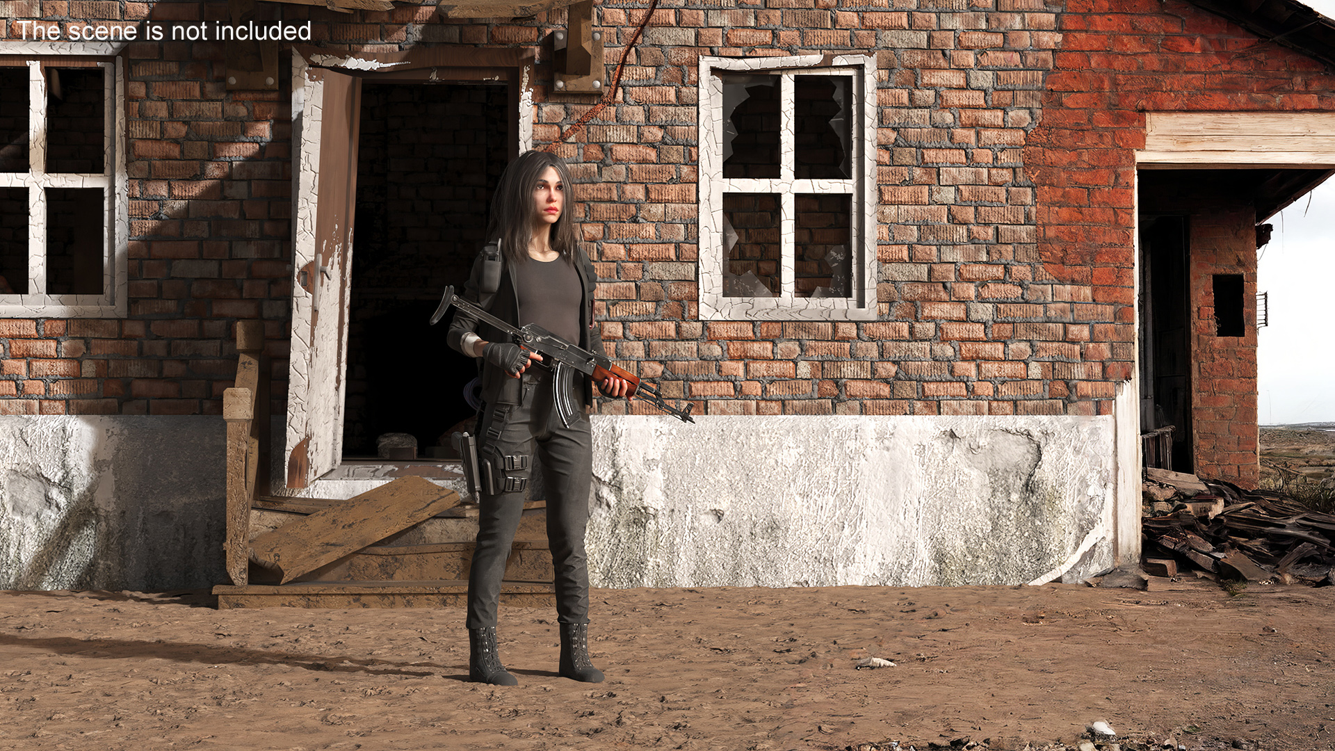 3D Female Post-Apocalyptic Survivor with Rifle model