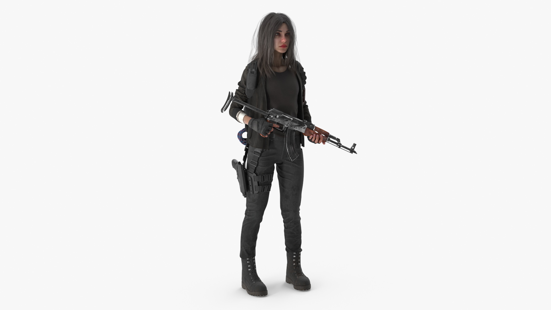 3D Female Post-Apocalyptic Survivor with Rifle model