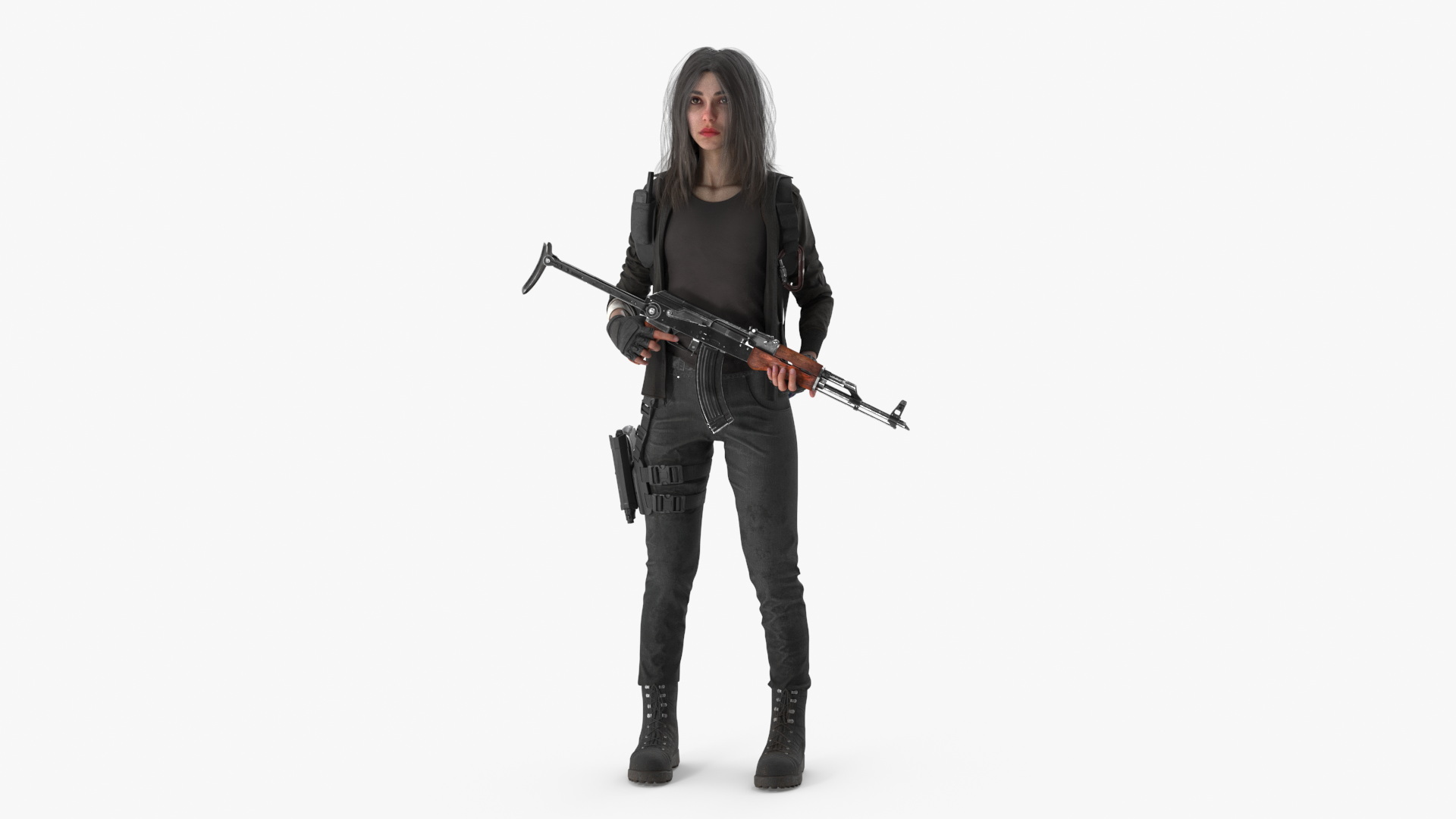 3D Female Post-Apocalyptic Survivor with Rifle model