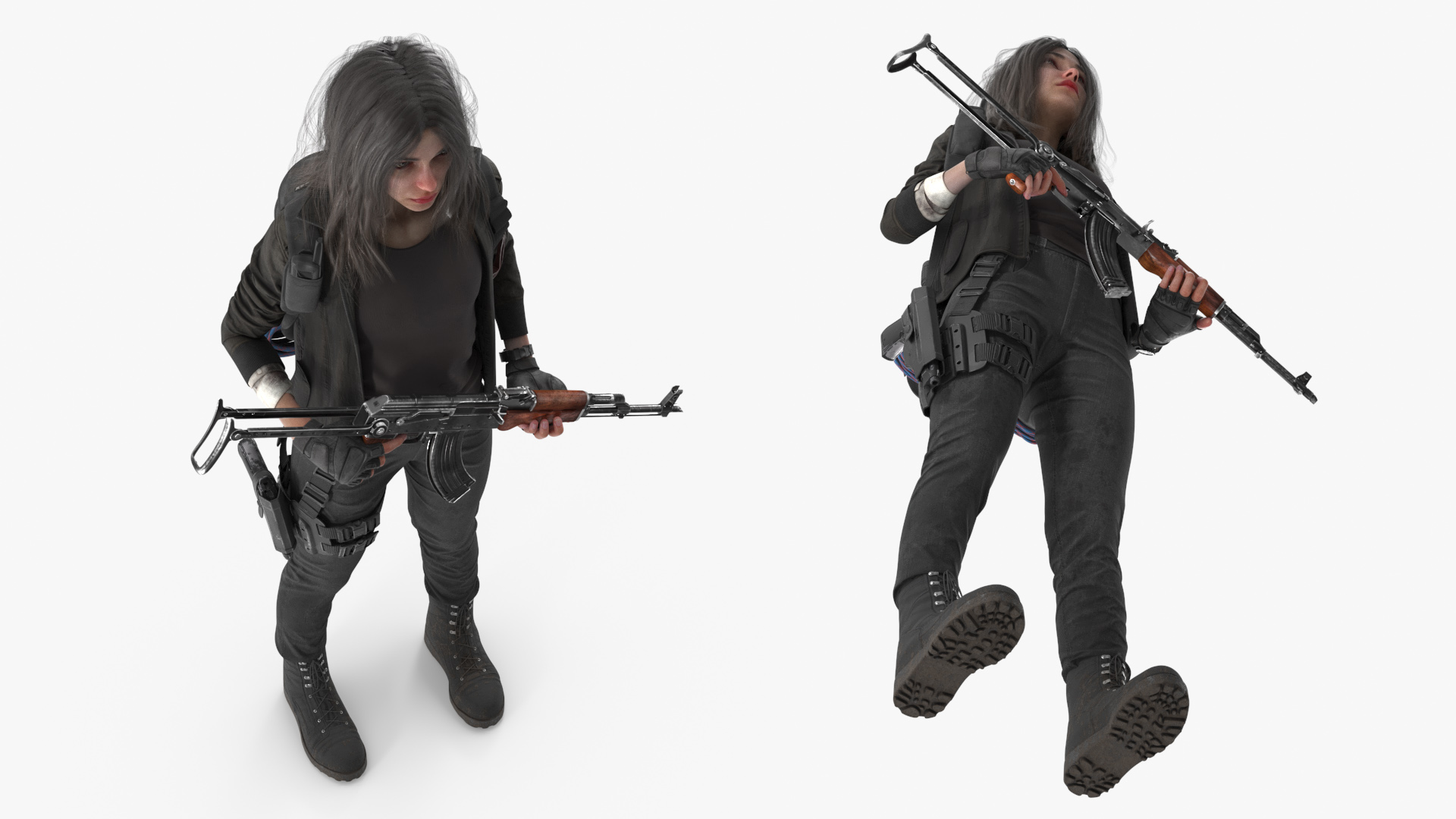 3D Female Post-Apocalyptic Survivor with Rifle model