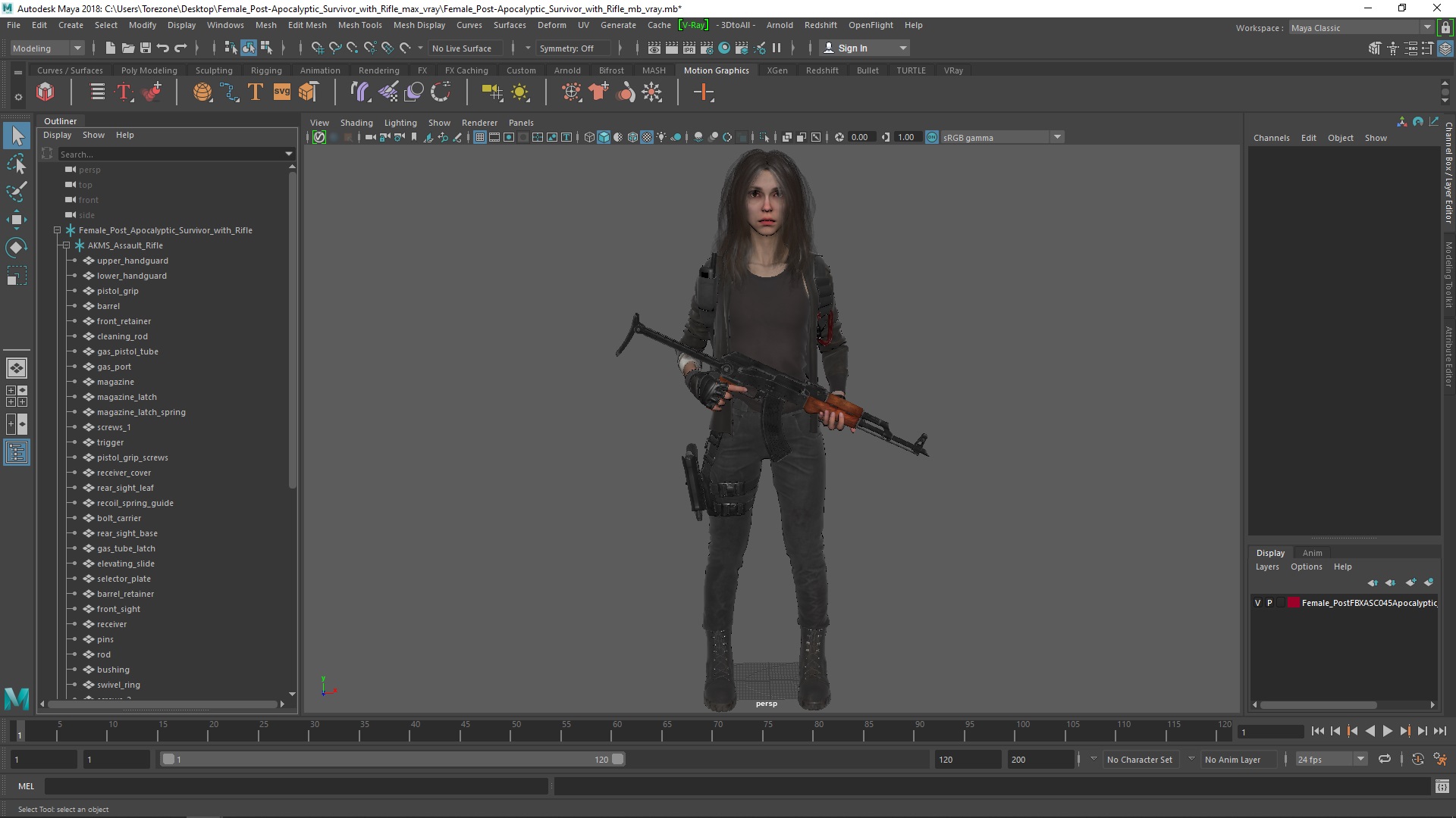 3D Female Post-Apocalyptic Survivor with Rifle model