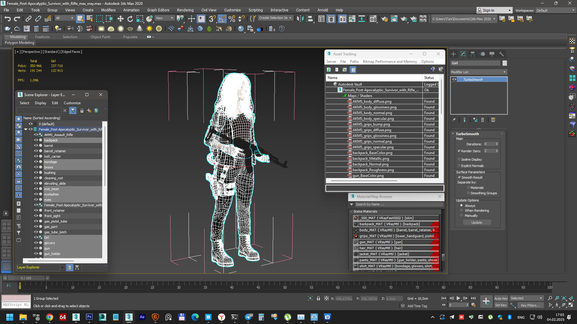 3D Female Post-Apocalyptic Survivor with Rifle model