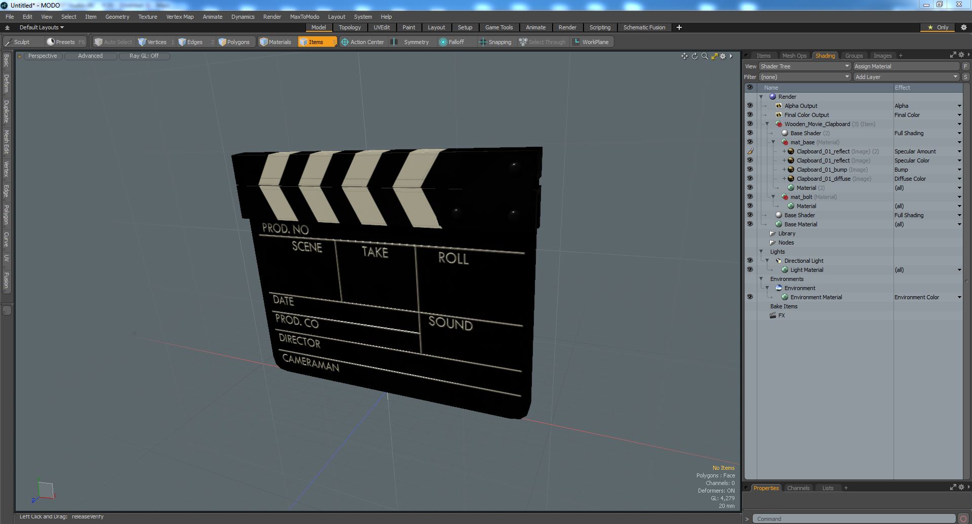 Wooden Movie Clapboard 3D