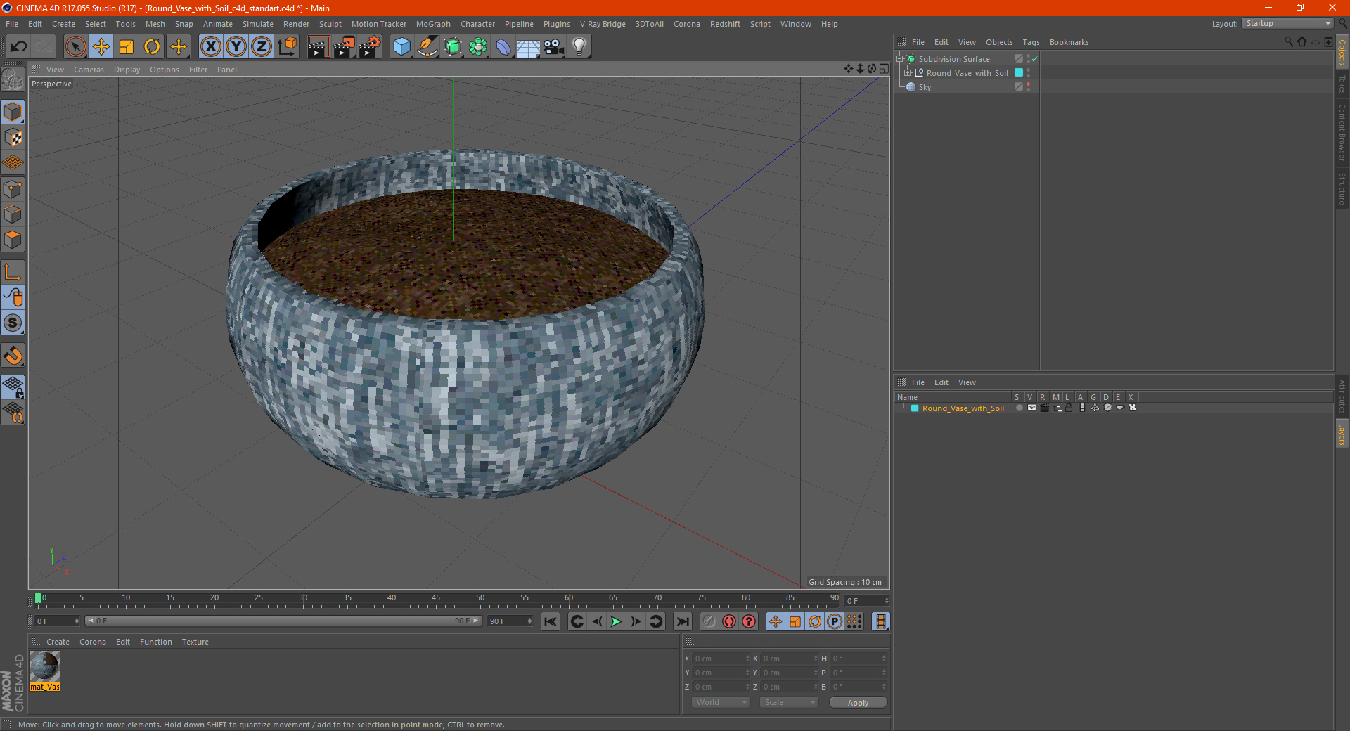 3D model Round Vase with Soil