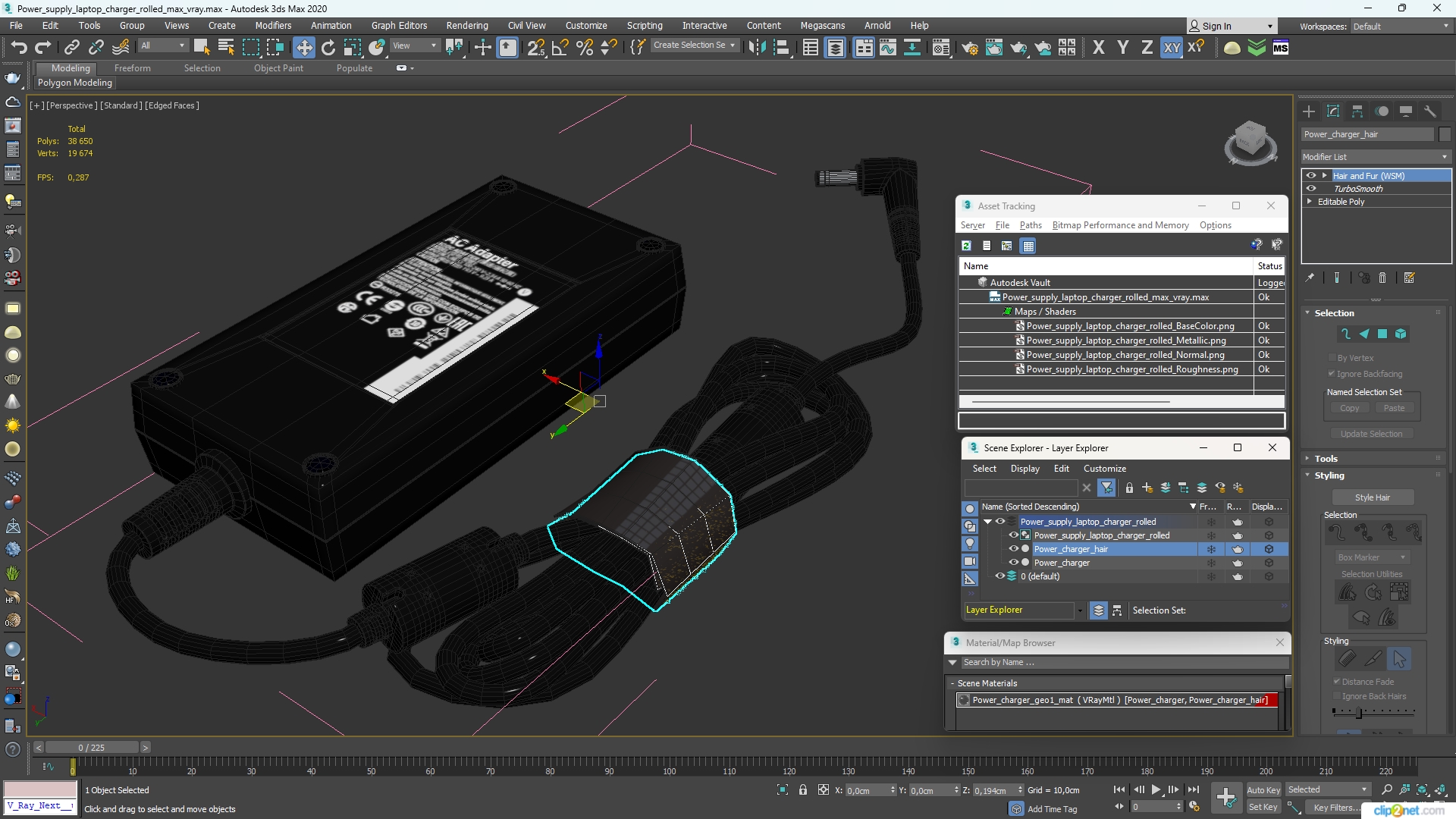 Power supply laptop charger Rolled 3D model