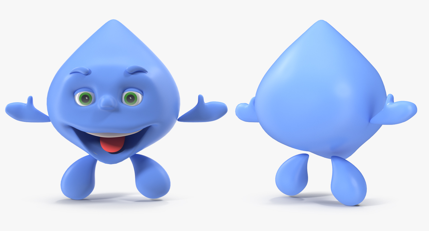 3D Cartoon Character Water Drop Smiling