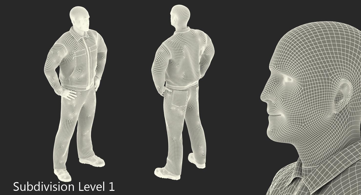 Worker Black Uniform Standing Pose 3D model