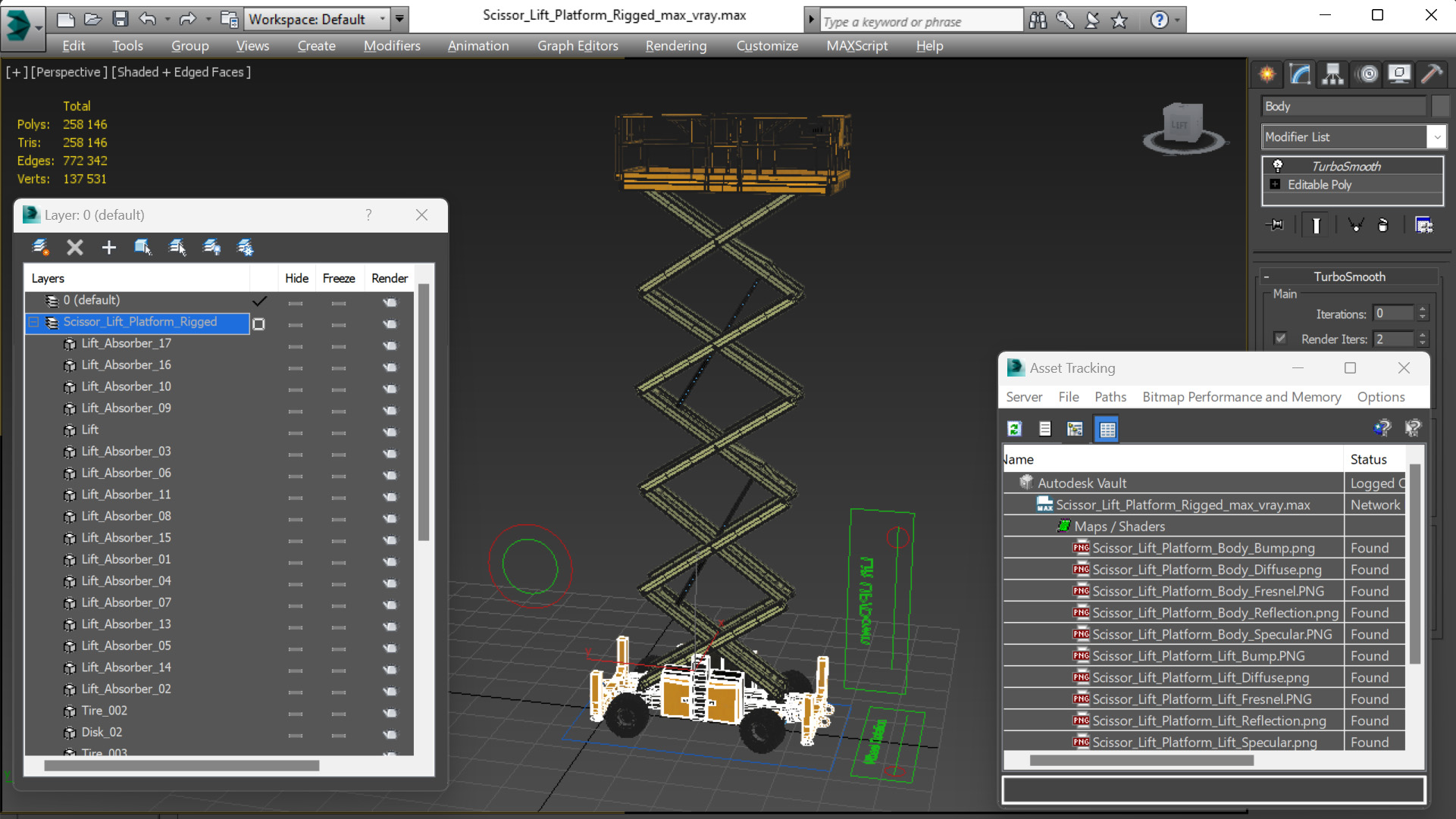 Scissor Lift Platform Rigged for Cinema 4D 3D