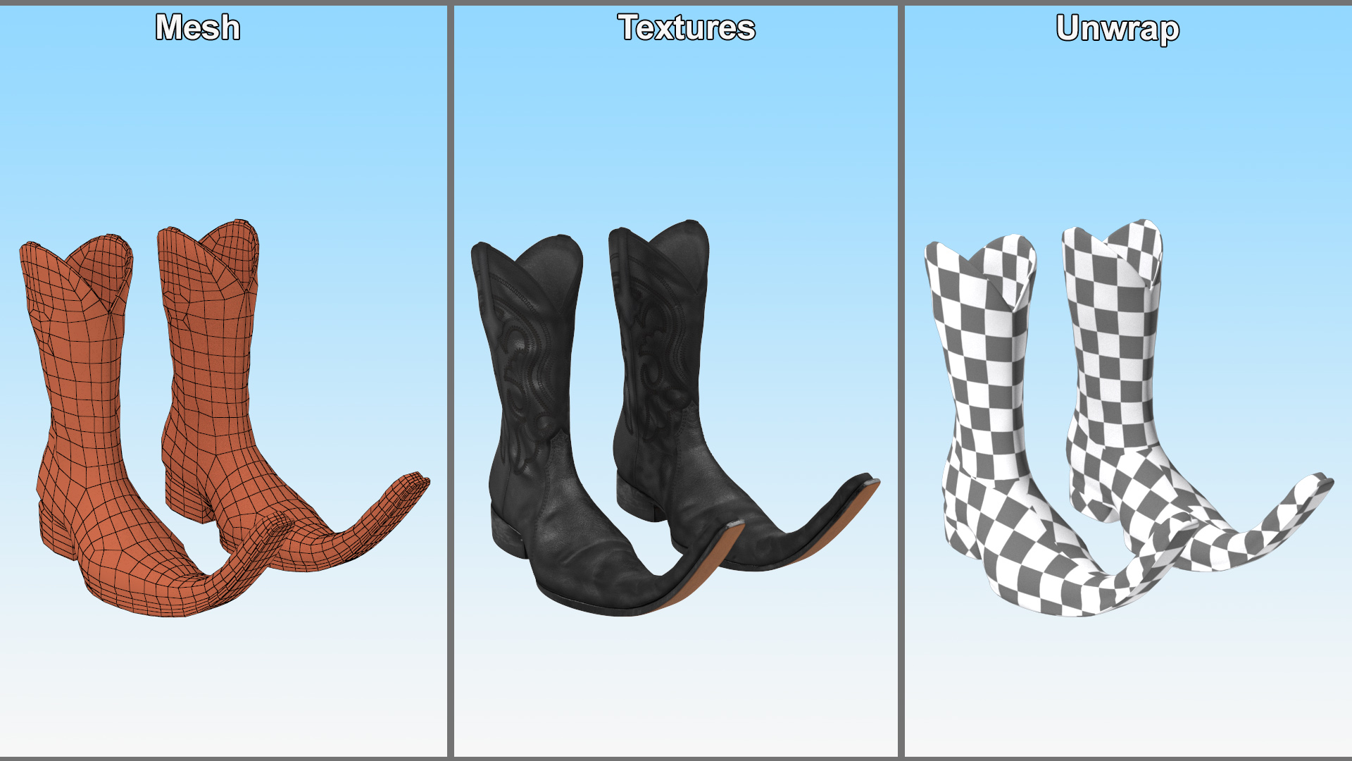 3D model Mexican Guarachero Boots Black