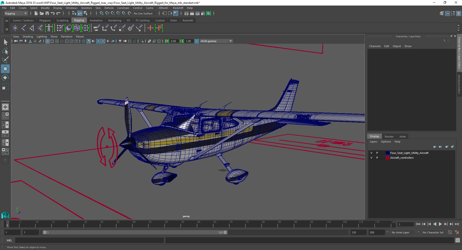 3D Four Seat Light Utility Aircraft Rigged for Maya model