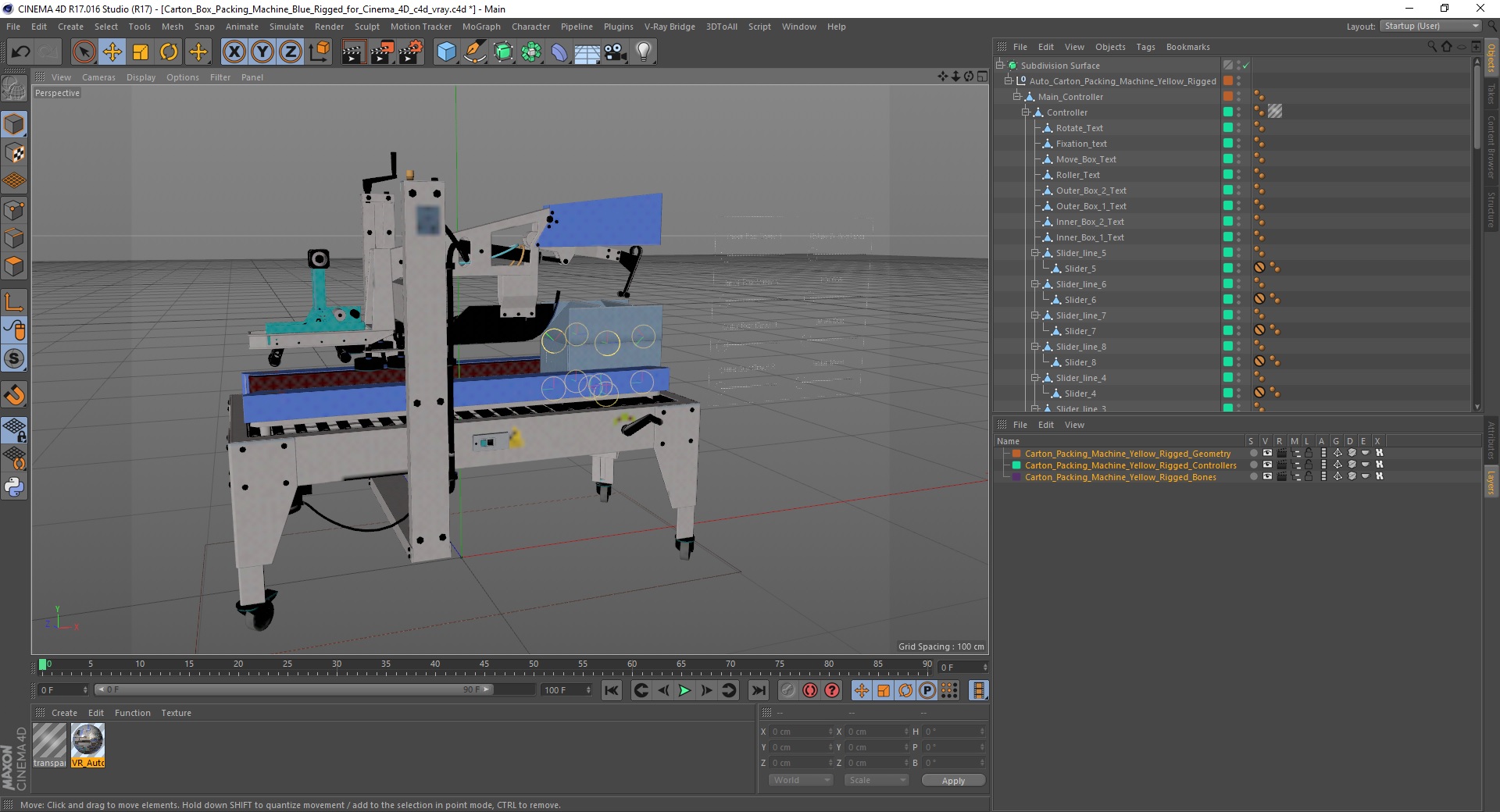 Carton Box Packing Machine Blue Rigged for Cinema 4D 3D