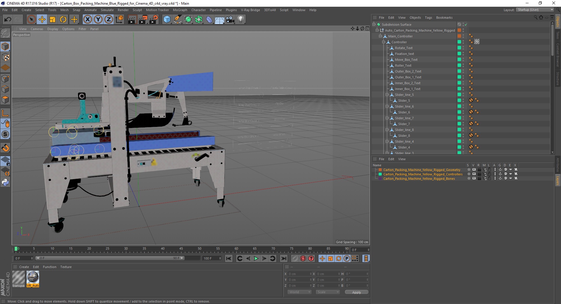 Carton Box Packing Machine Blue Rigged for Cinema 4D 3D