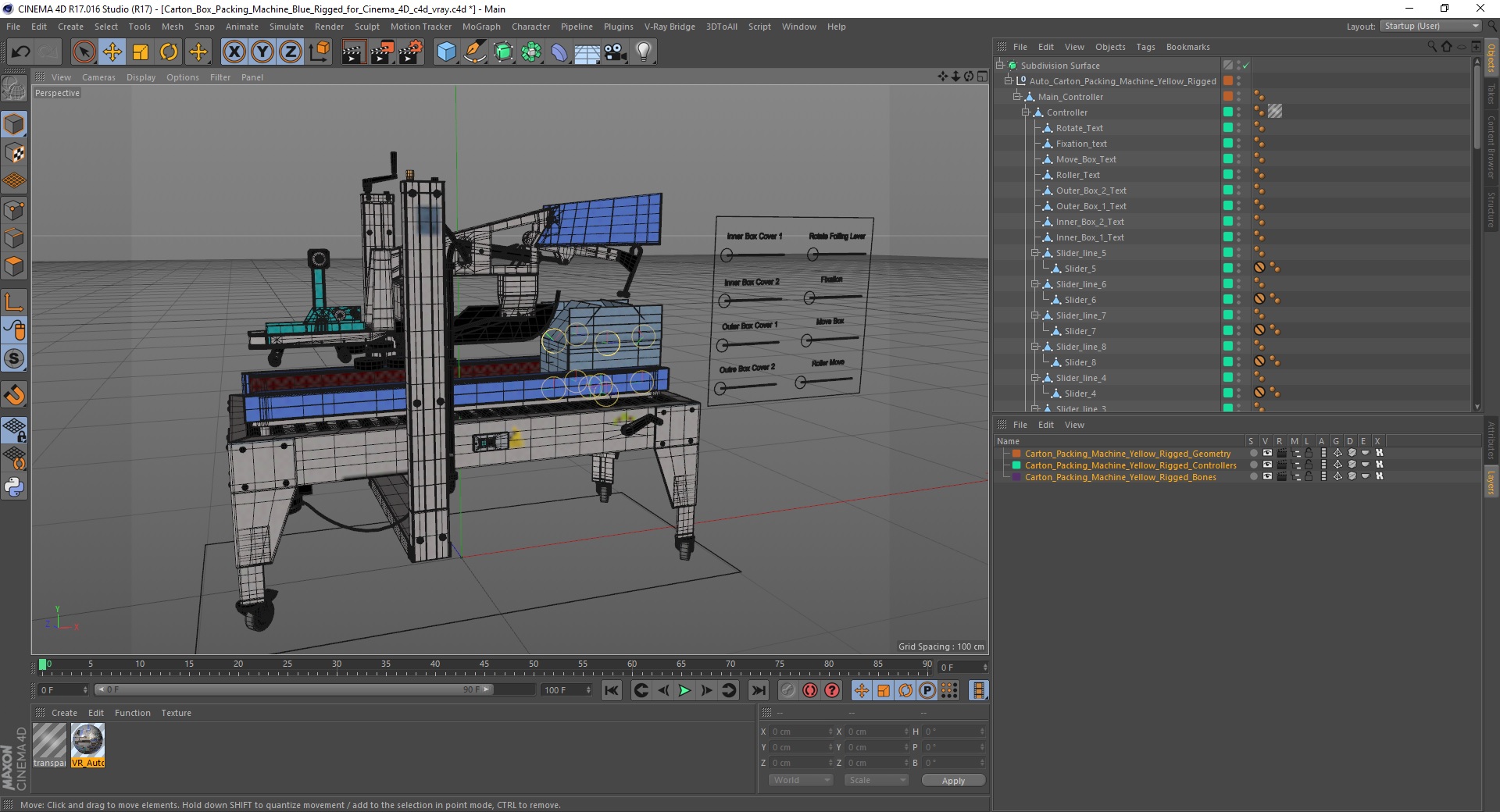 Carton Box Packing Machine Blue Rigged for Cinema 4D 3D