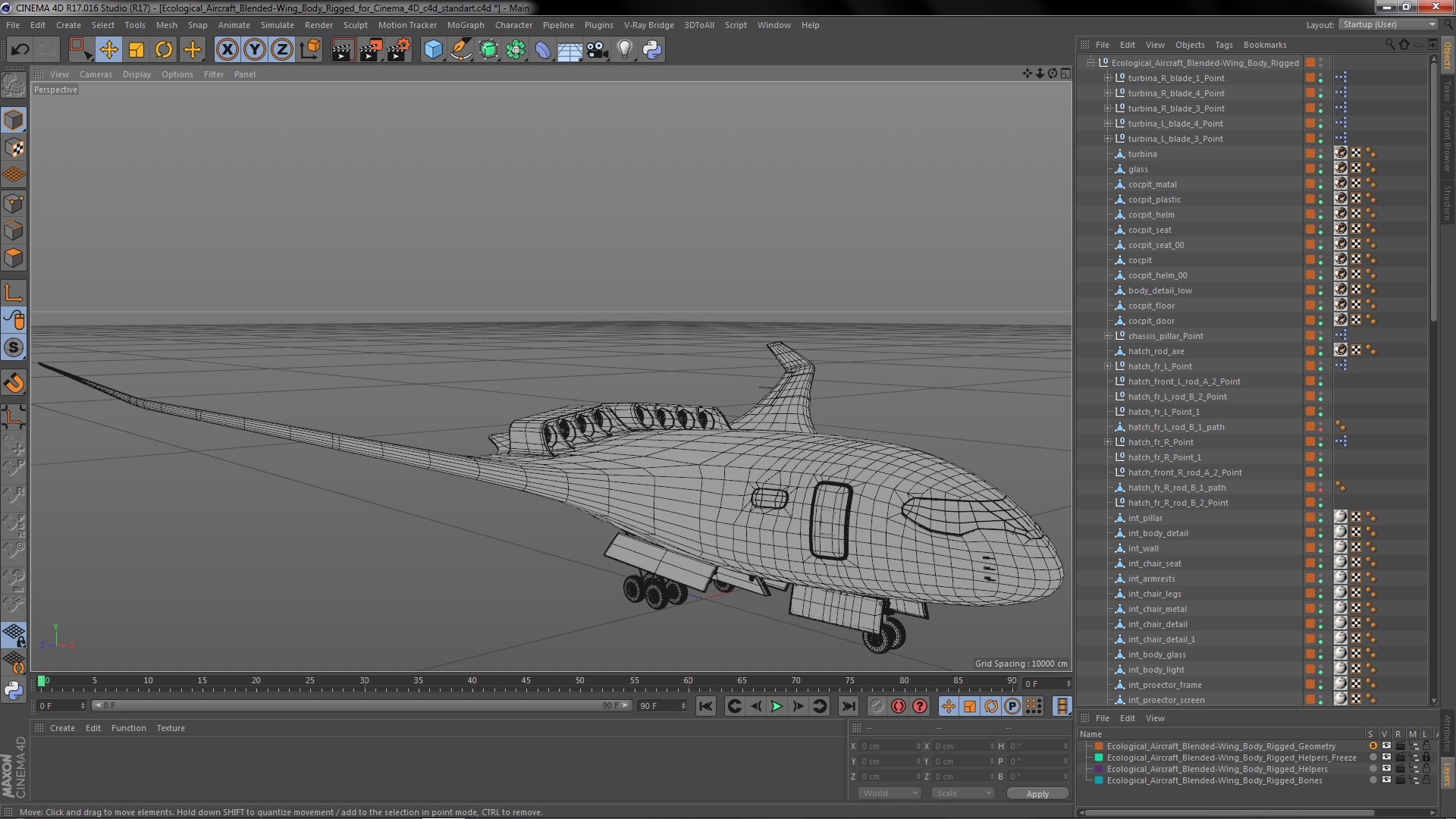 3D Ecological Aircraft Blended-Wing Body Rigged for Cinema 4D model