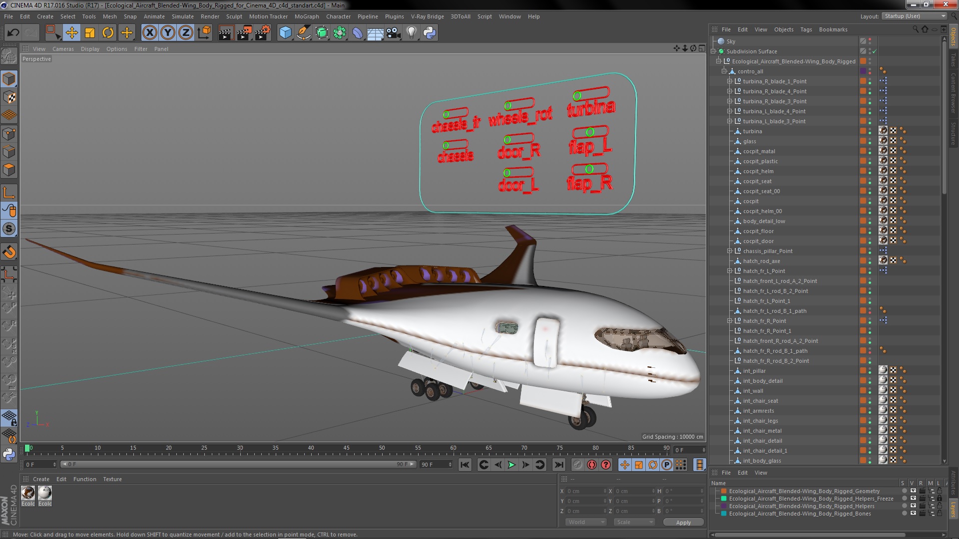 3D Ecological Aircraft Blended-Wing Body Rigged for Cinema 4D model