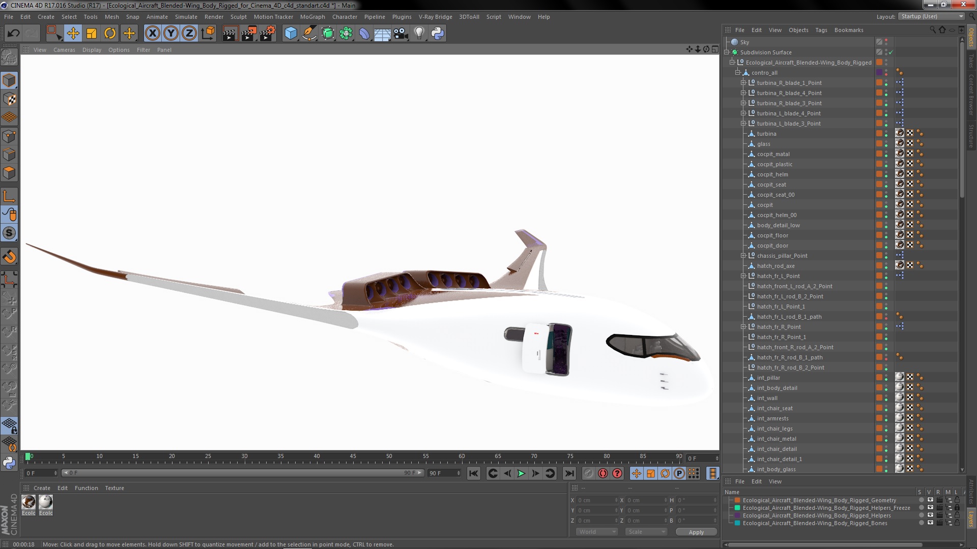 3D Ecological Aircraft Blended-Wing Body Rigged for Cinema 4D model