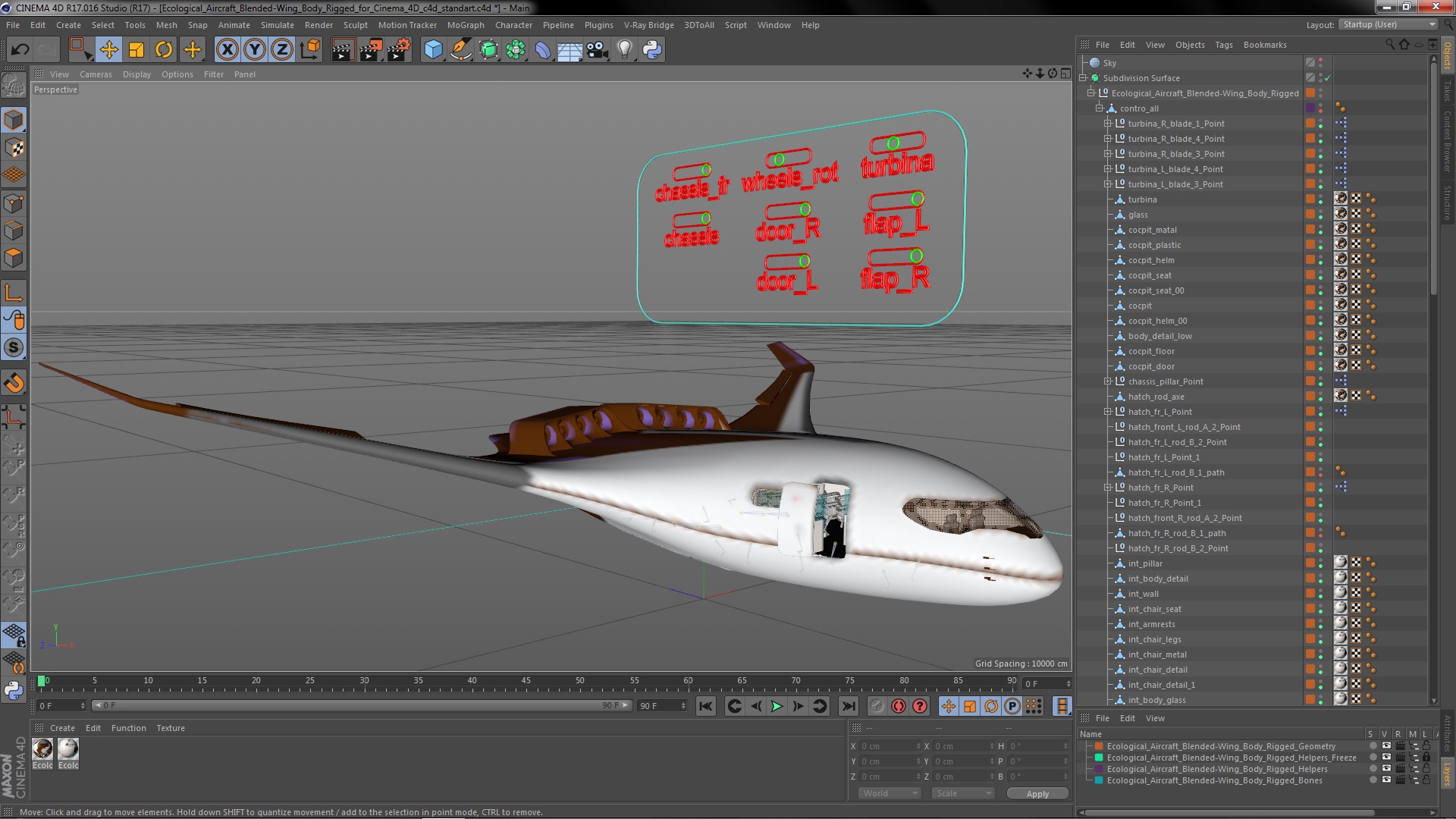 3D Ecological Aircraft Blended-Wing Body Rigged for Cinema 4D model