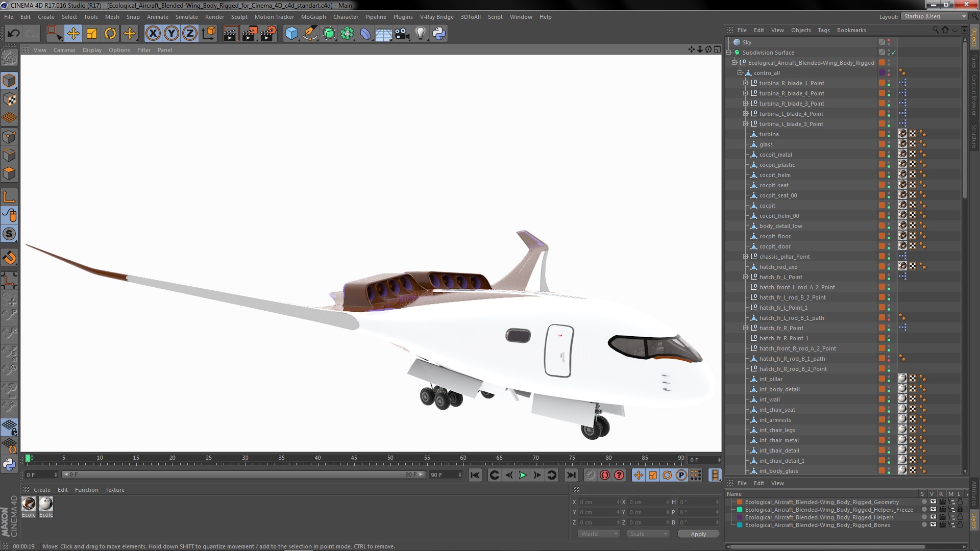 3D Ecological Aircraft Blended-Wing Body Rigged for Cinema 4D model