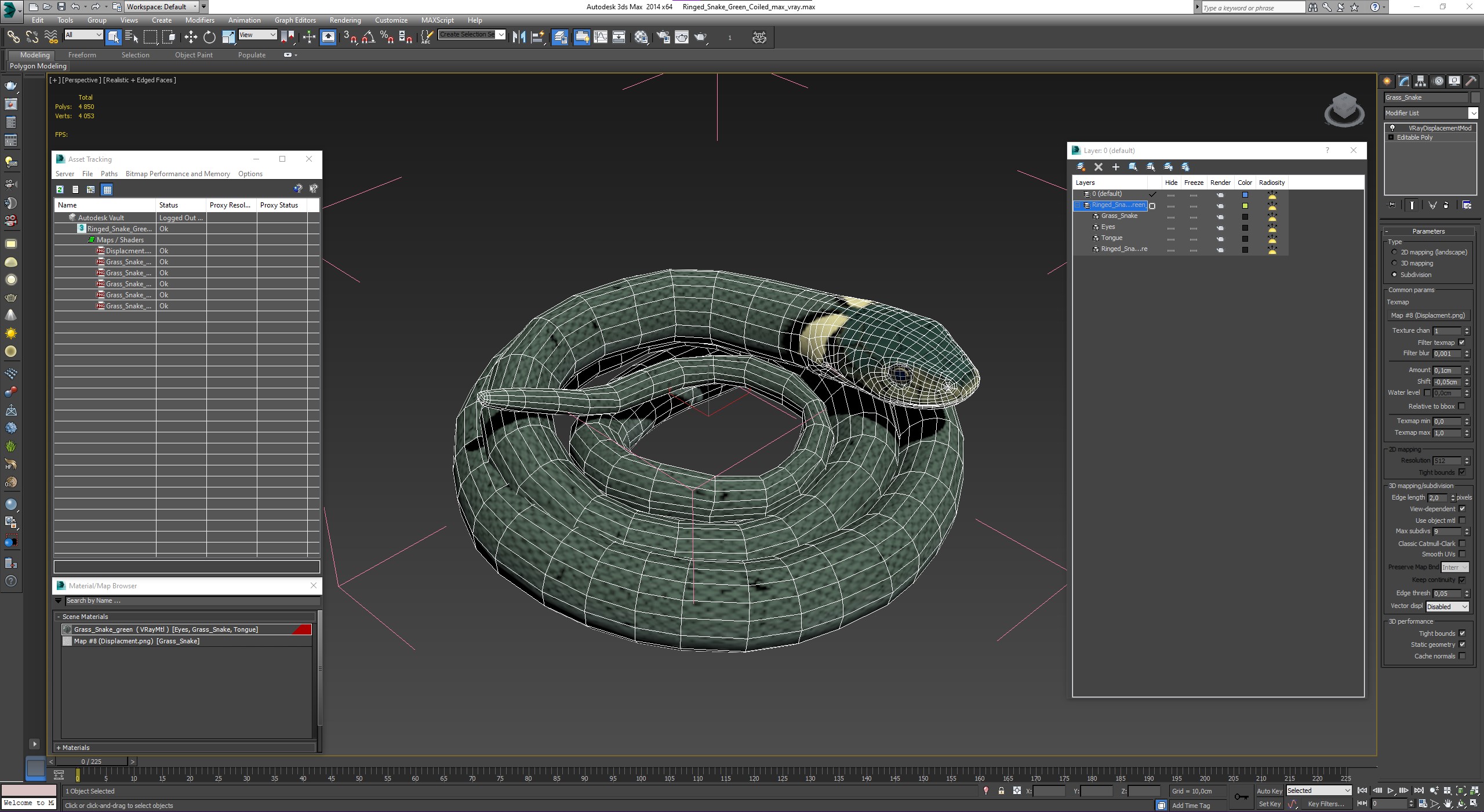 3D model Ringed Snake Green Coiled