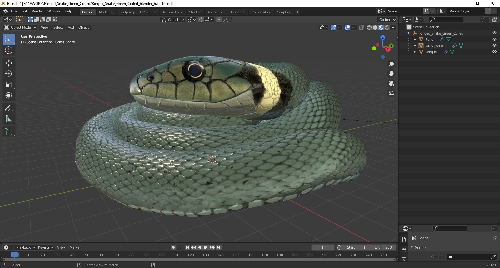 3D model Ringed Snake Green Coiled