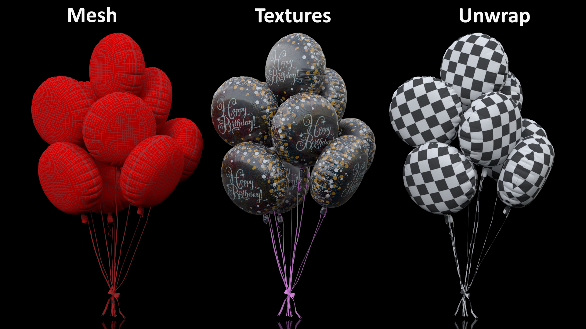 Happy Birthday Balloons Black 3D model