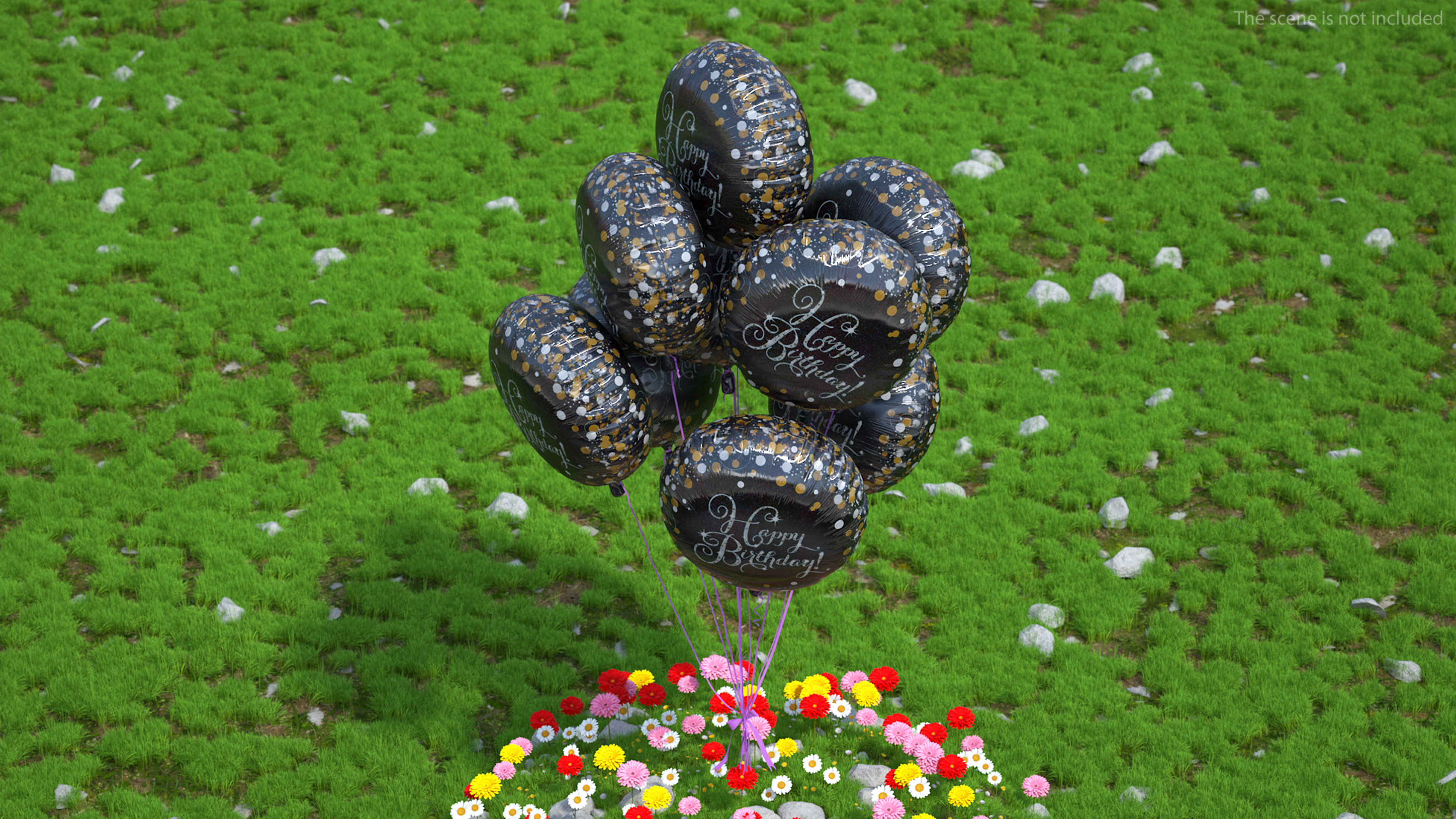 Happy Birthday Balloons Black 3D model