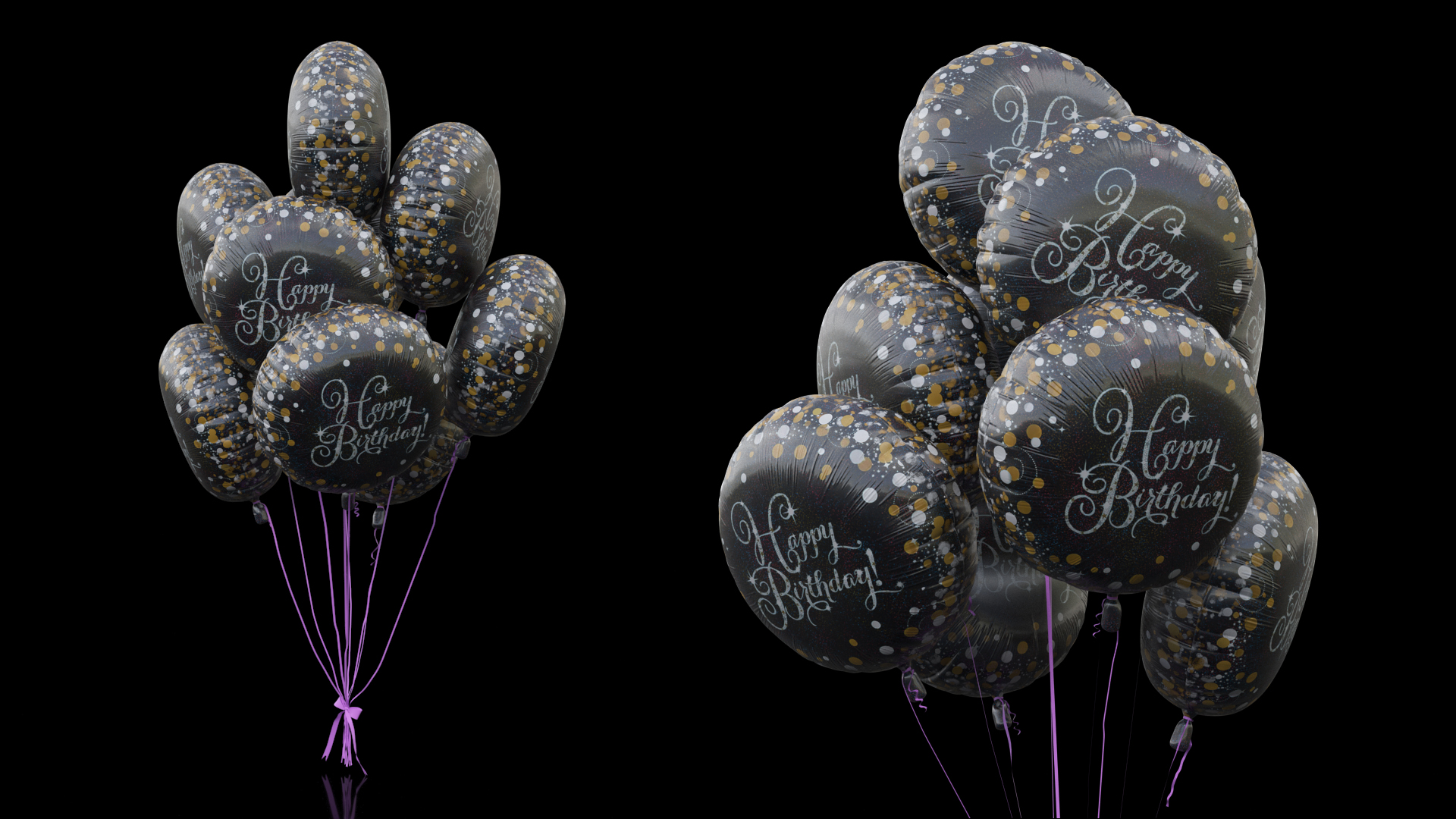 Happy Birthday Balloons Black 3D model