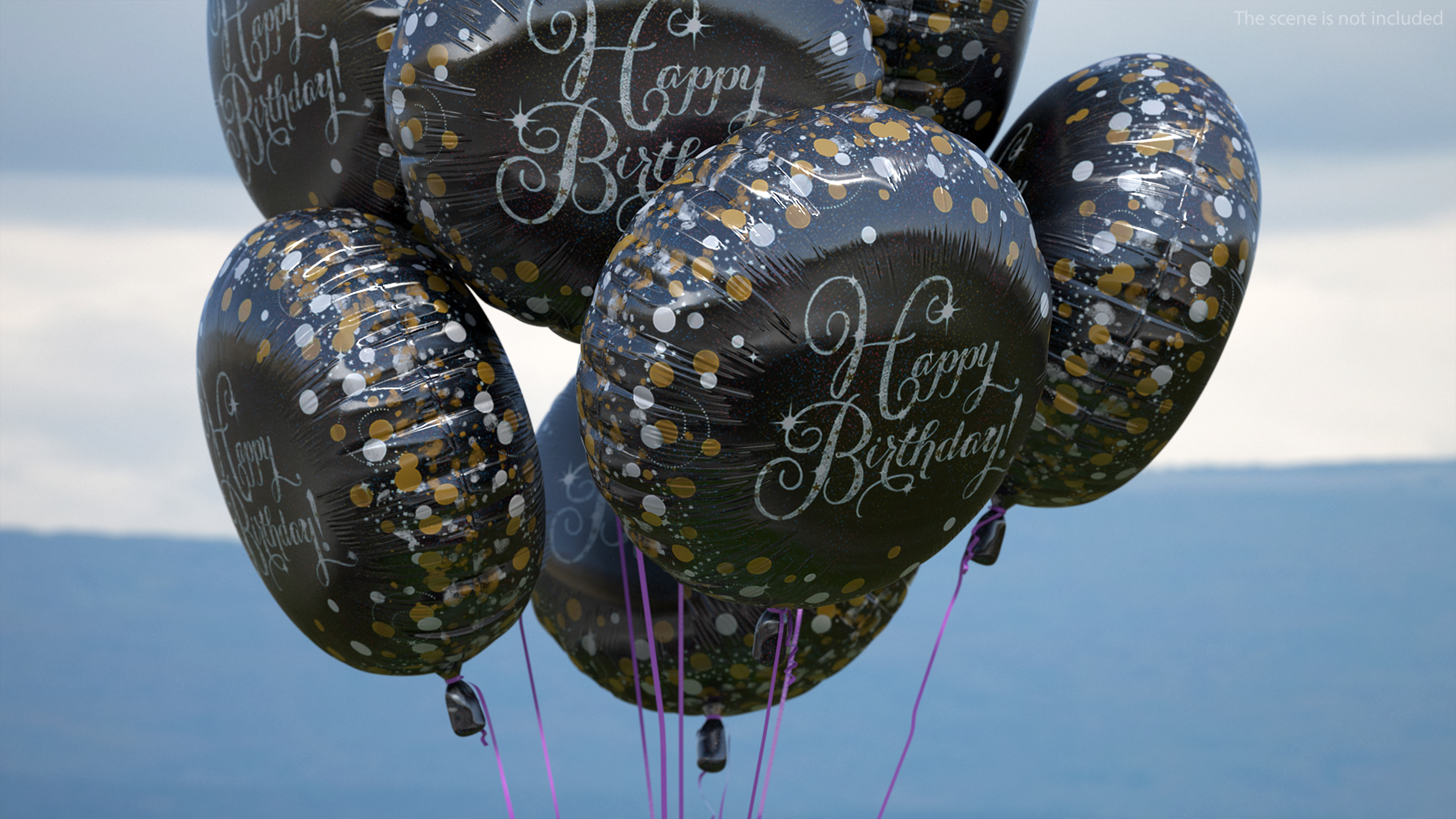 Happy Birthday Balloons Black 3D model