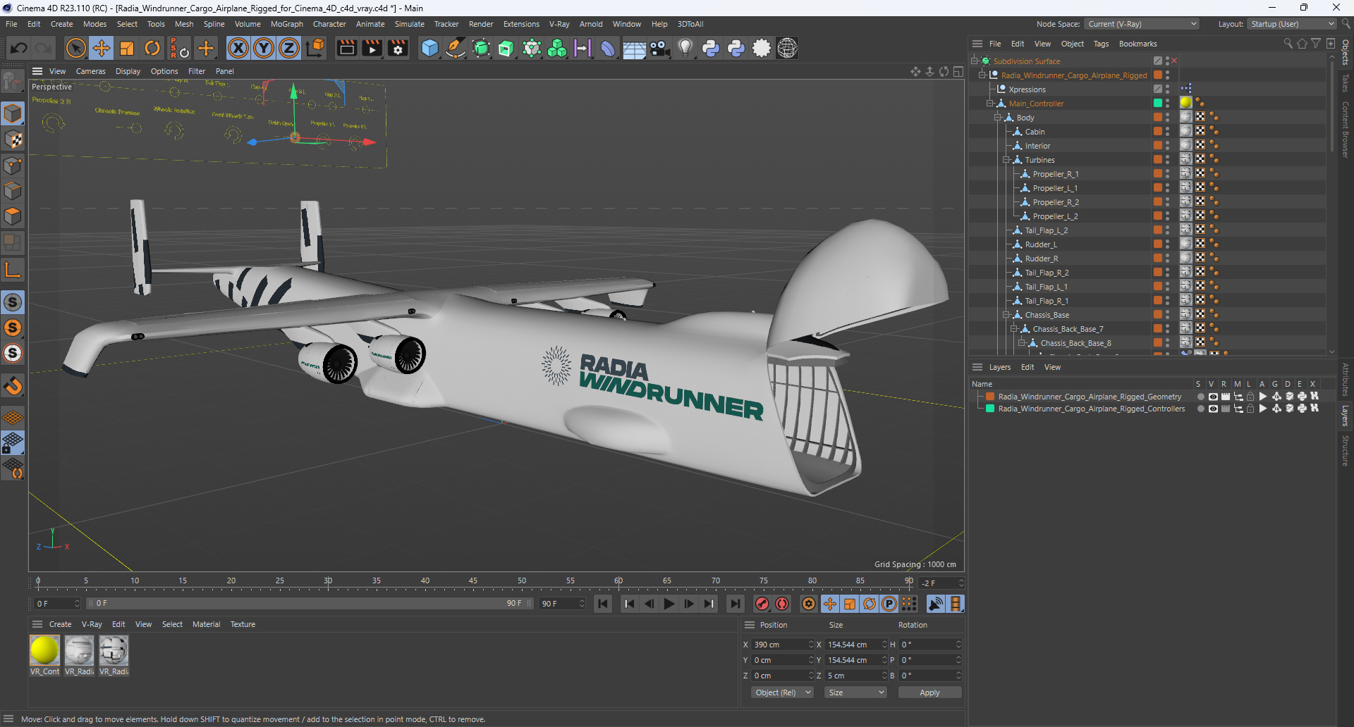 Radia Windrunner Cargo Airplane Rigged for Cinema 4D 3D