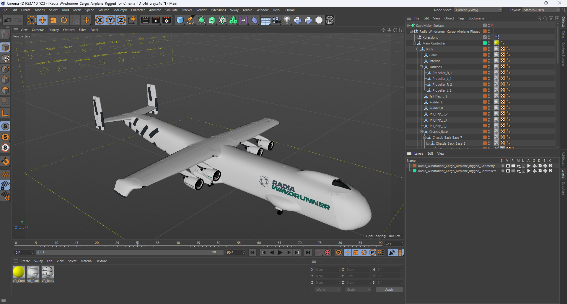 Radia Windrunner Cargo Airplane Rigged for Cinema 4D 3D