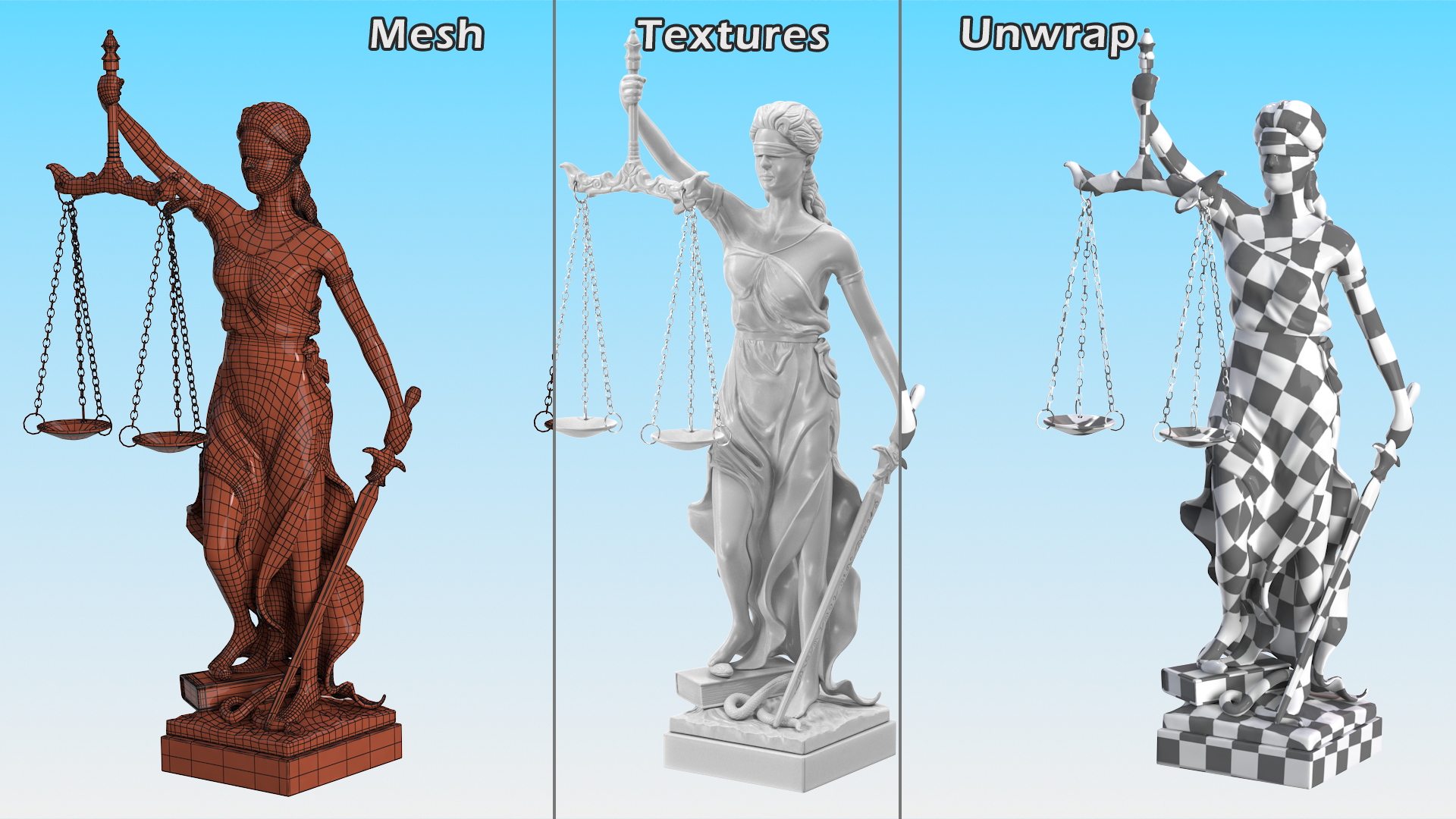 3D model Statue Justice Themis Made of Stone