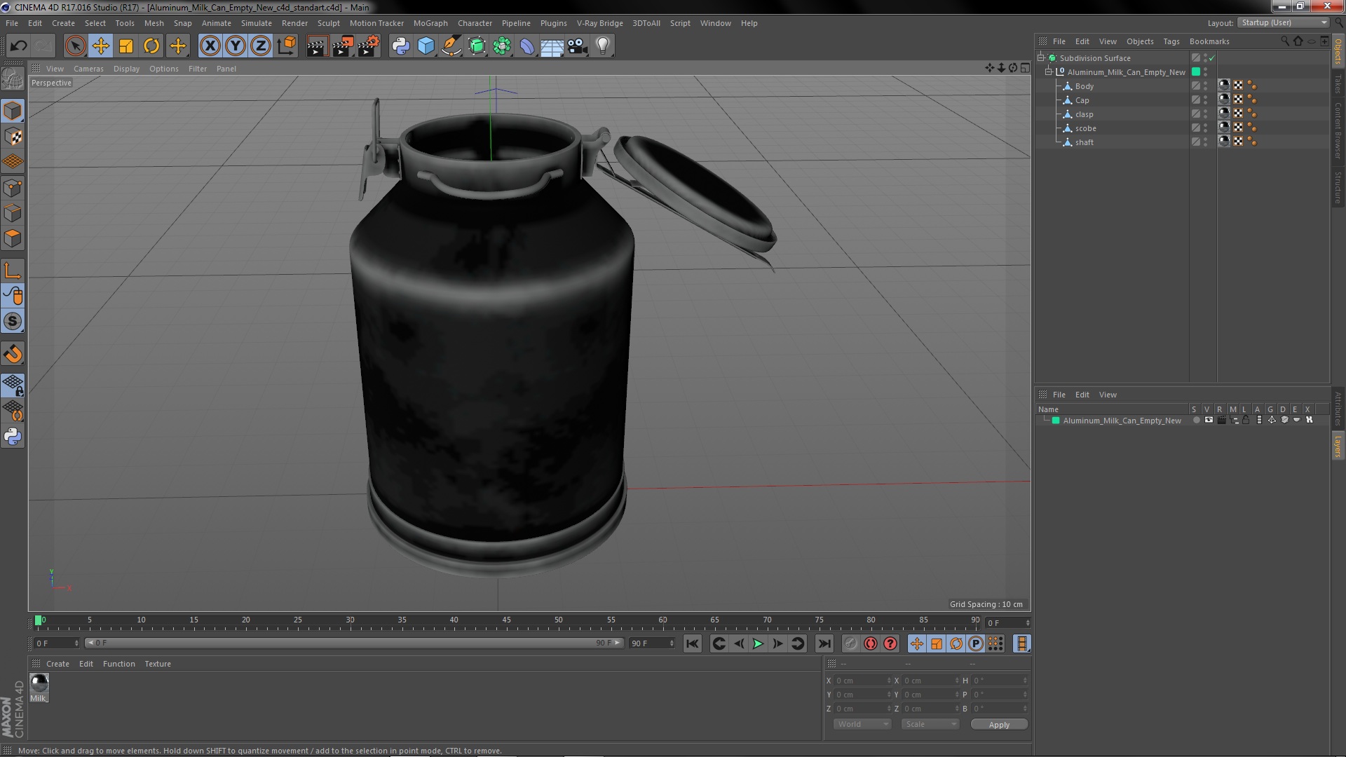 Aluminum Milk Can Empty New 3D