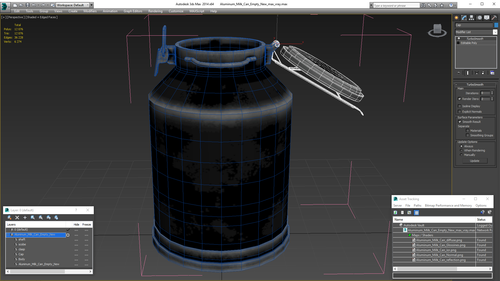 Aluminum Milk Can Empty New 3D