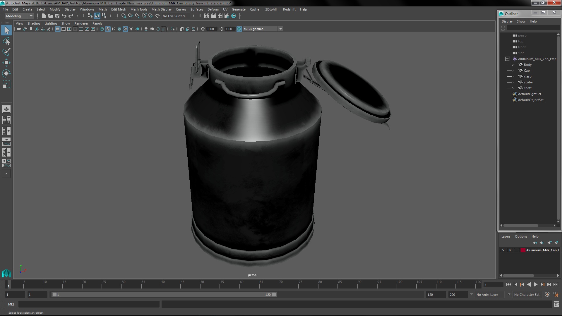 Aluminum Milk Can Empty New 3D