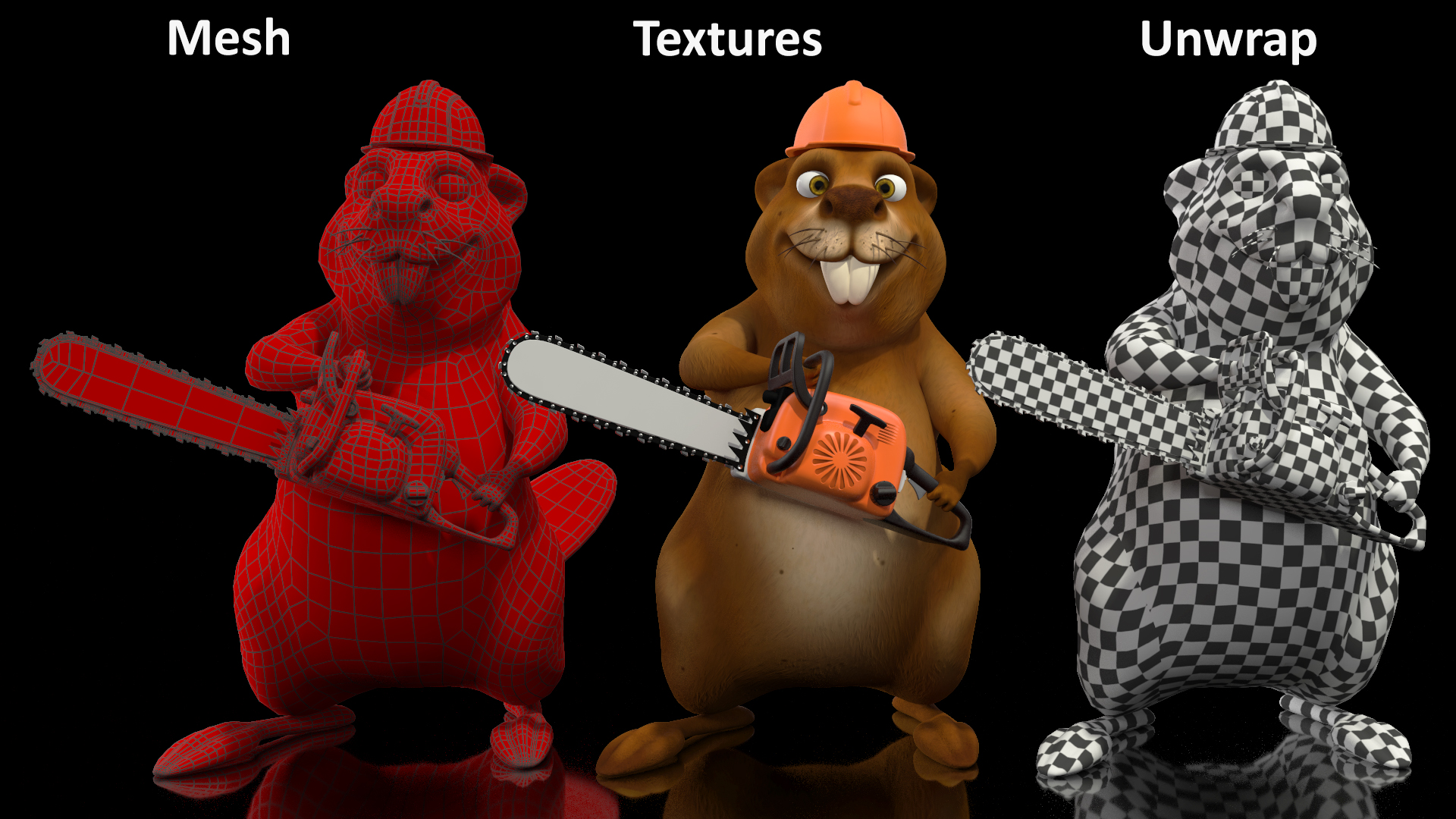 3D Cartoon Beaver with Chainsaw model