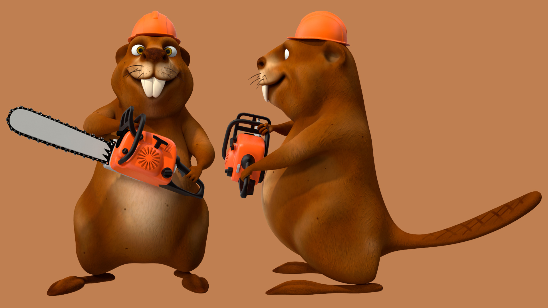 3D Cartoon Beaver with Chainsaw model