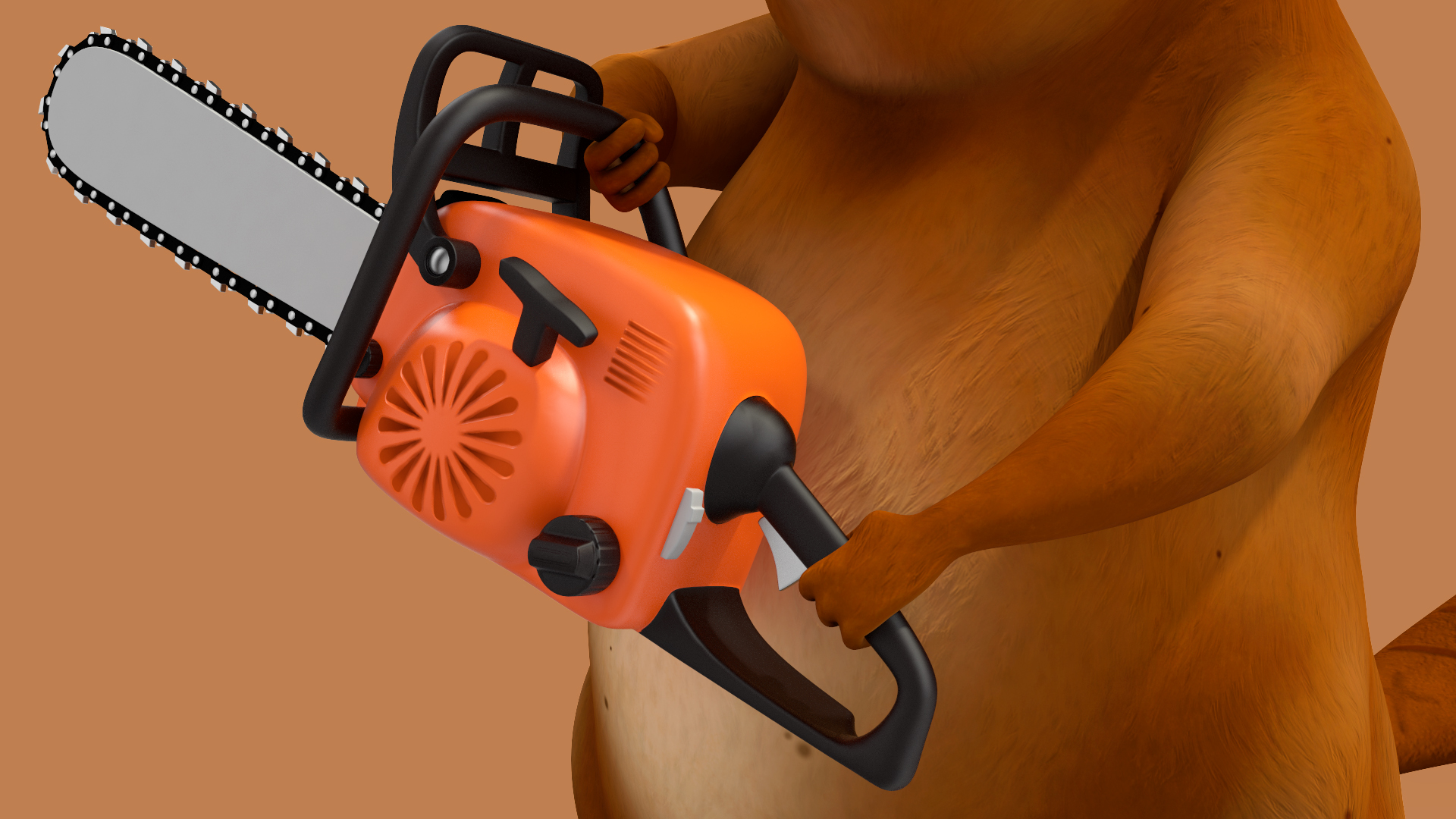 3D Cartoon Beaver with Chainsaw model