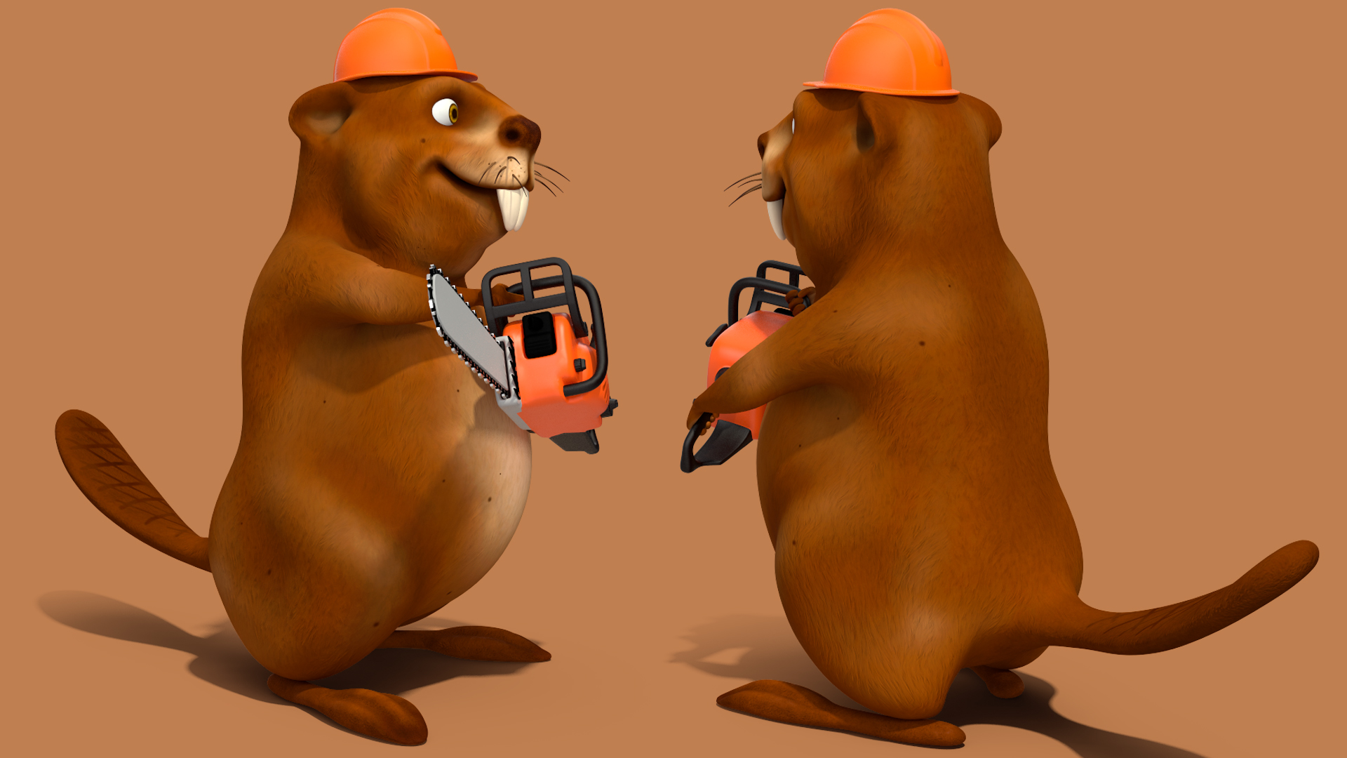 3D Cartoon Beaver with Chainsaw model