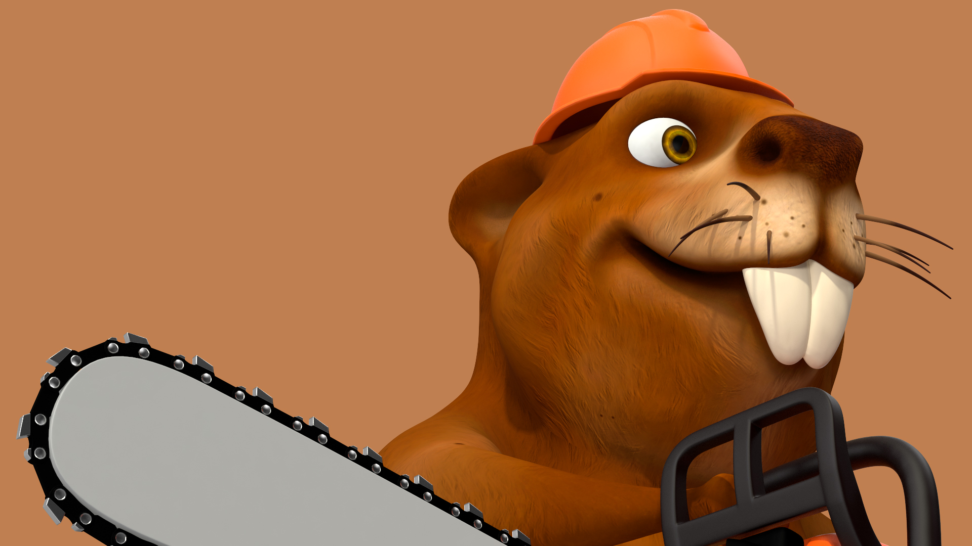 3D Cartoon Beaver with Chainsaw model